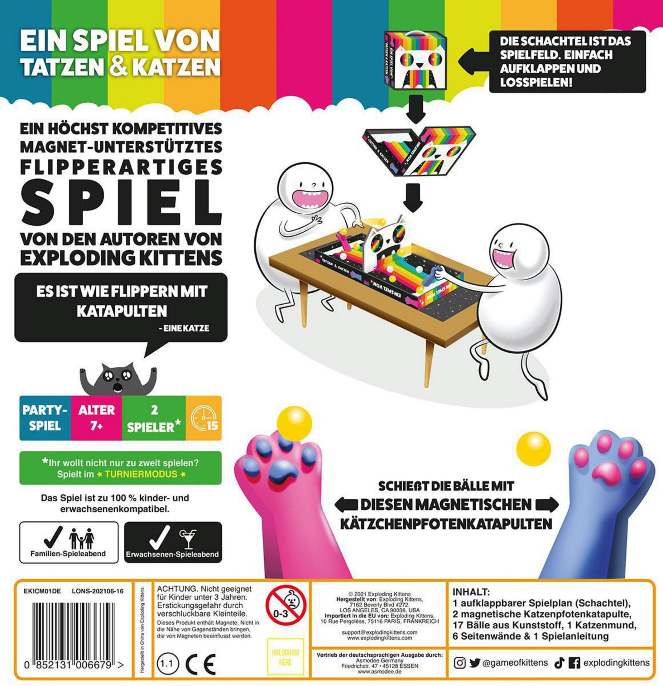 Spielbox mit Cartoon-Bild, zwei Figuren und Text. Zeigt Anweisungen zum Spielen des Spiels.