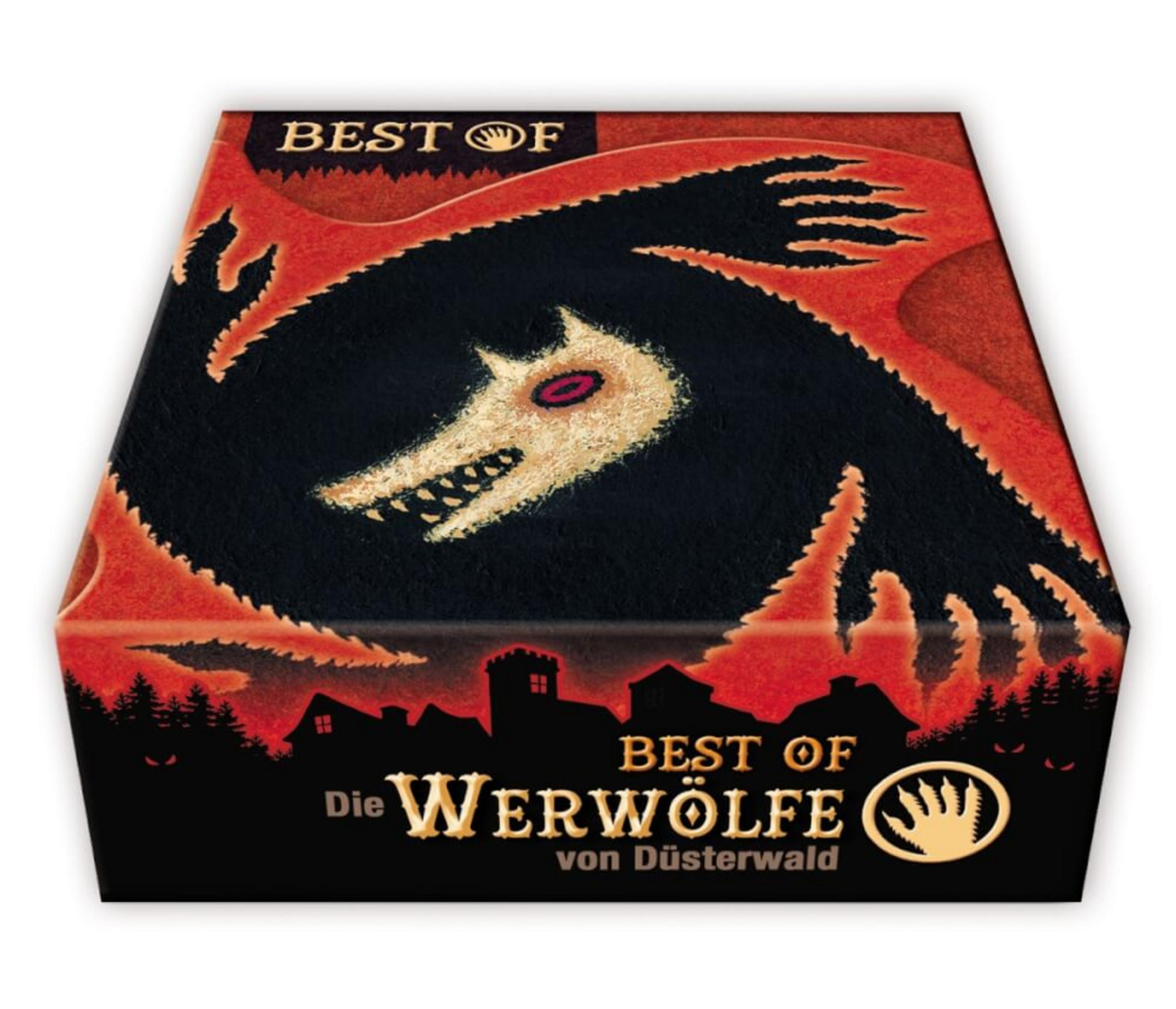 Brettspiel-Box-Art. Zeigt ein wolfsähnliches Wesen mit rotem und schwarzem Design.
