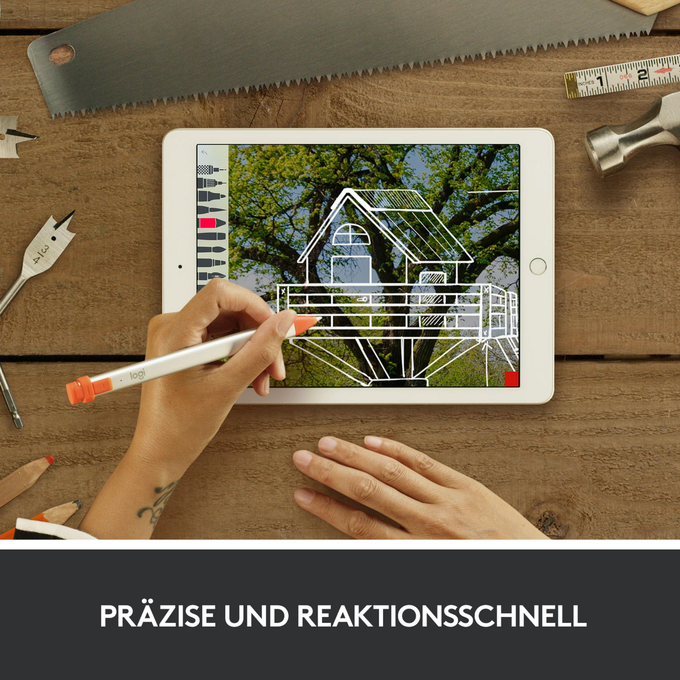 Handen gebruiken een pen op een tablet met een huisschets.
