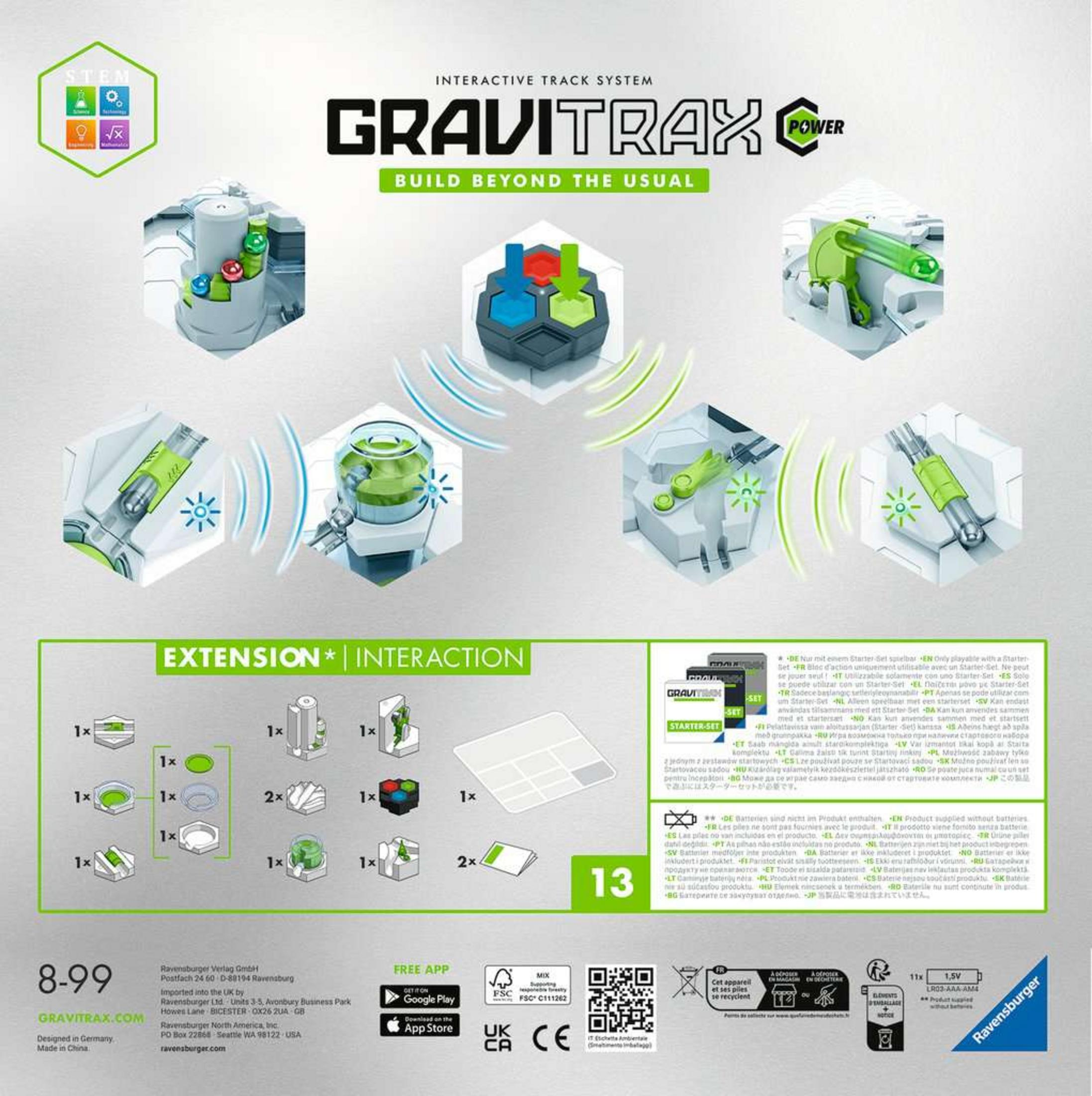 Un set di gioco Gravitrax Power. Include un set di costruzione con vari elementi di pista e di gioco.