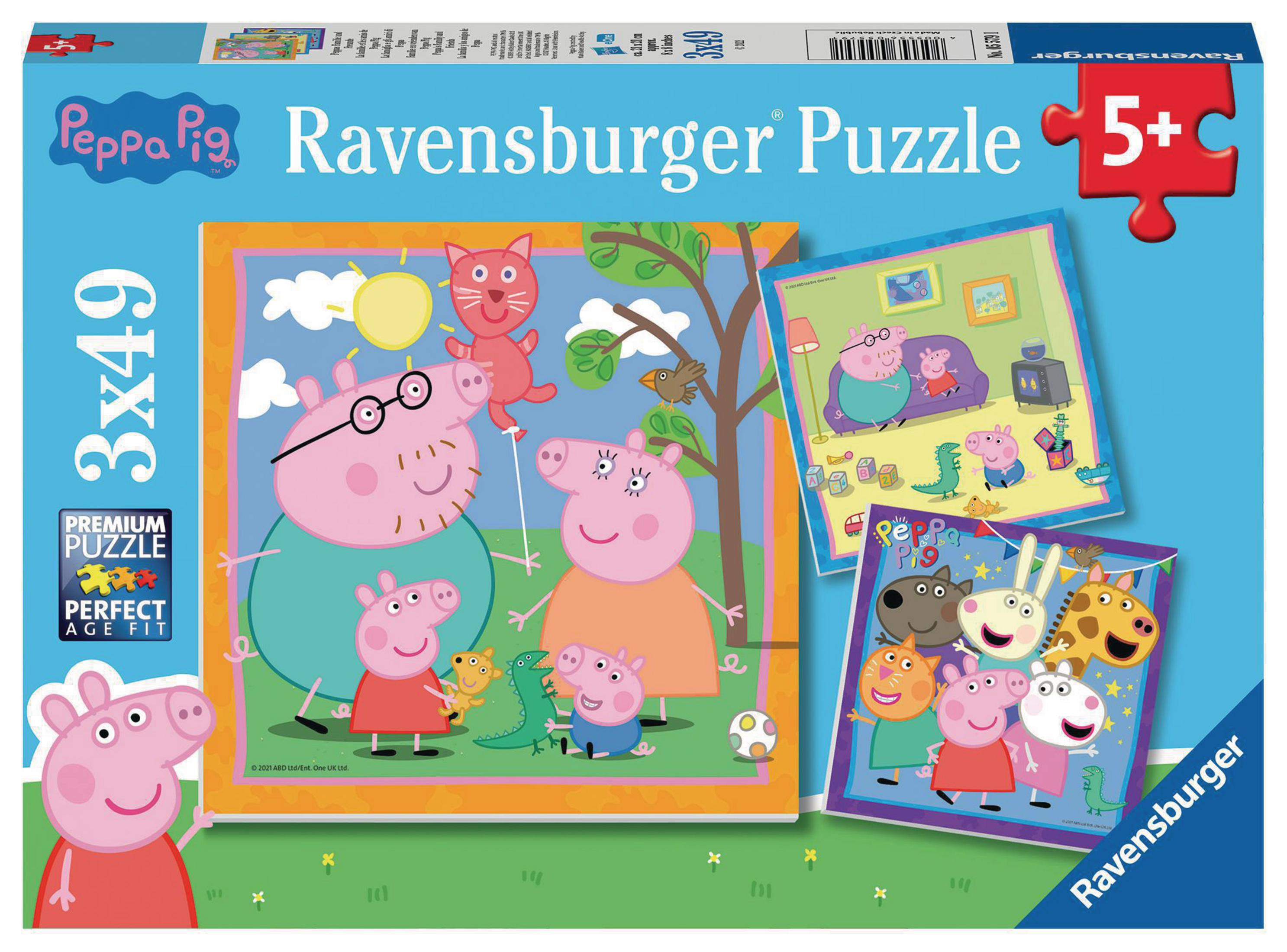Scatola di puzzle di Peppa Pig. La scatola ha un'immagine puzzle dei personaggi di Peppa Pig.