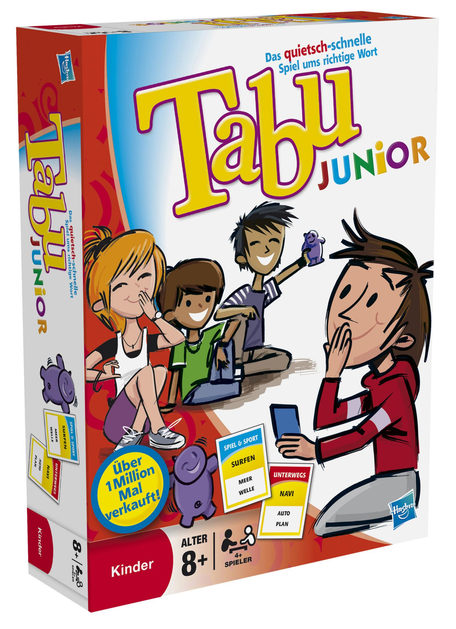 Tabu Junior Brettspielbox mit Kindern auf dem Cover. Text auf Deutsch.
