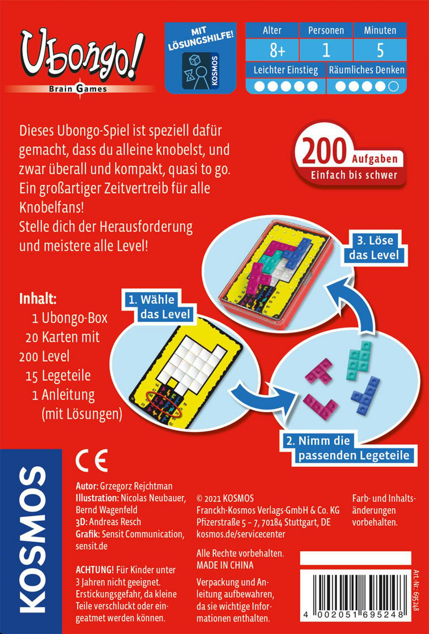 Eine Brettspielbox. Sie zeigt farbenfrohe Spielkomponenten und Anweisungen.