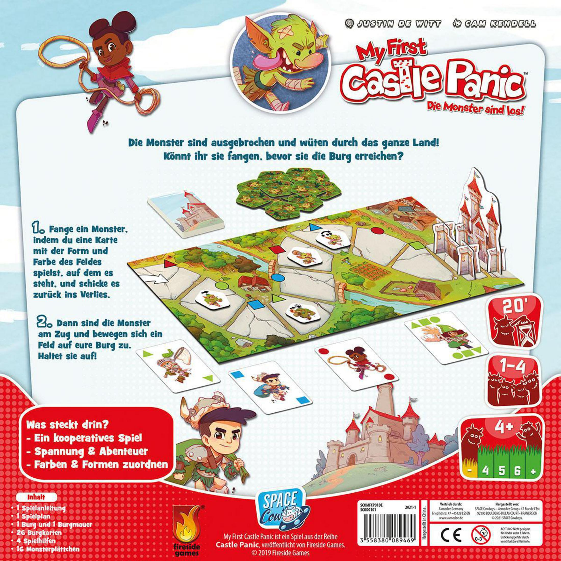 Brettspielbox mit Zeichentrickfiguren und Spielsteinen.