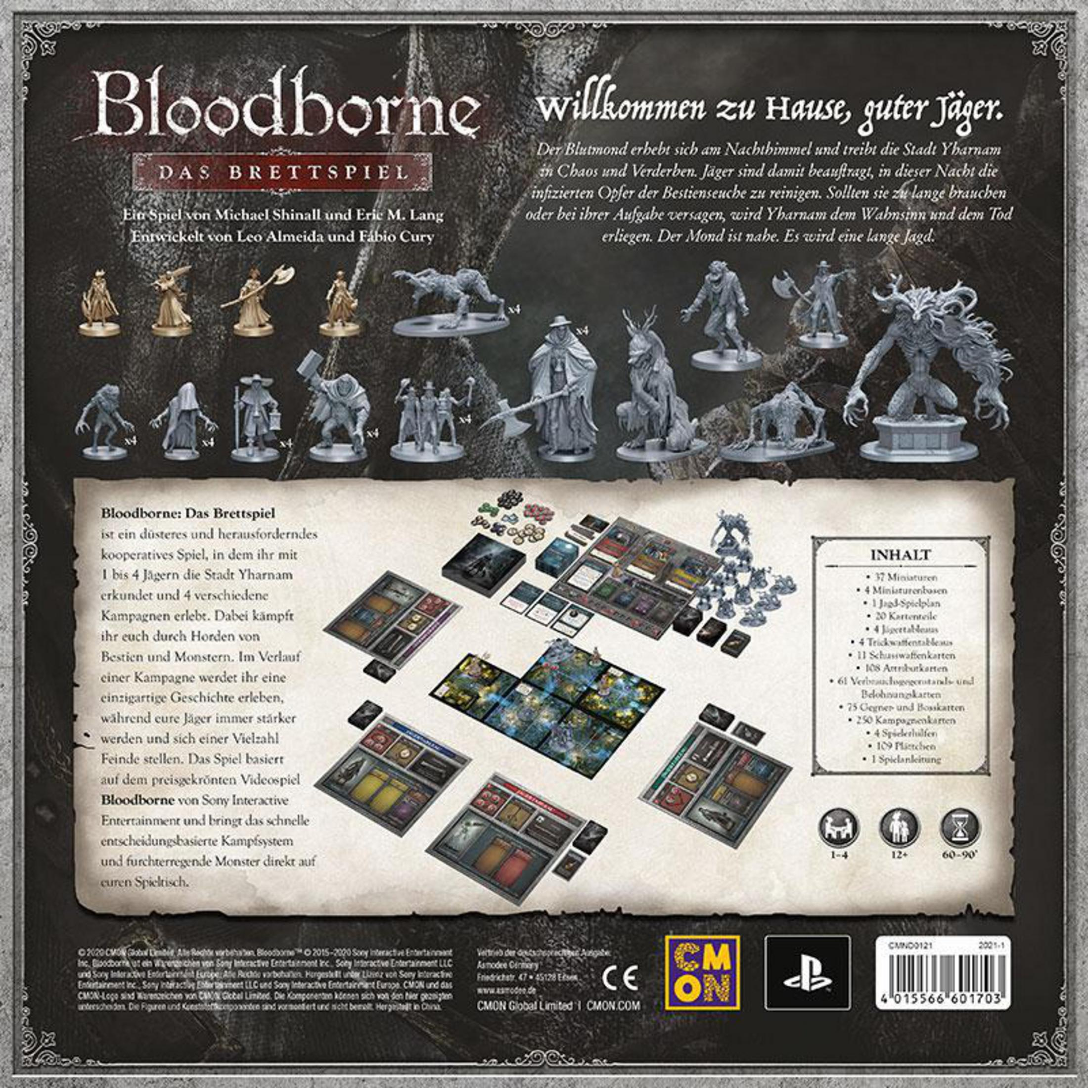 Bloodborne-Brettspielbox mit Miniaturen und Spielkomponenten.