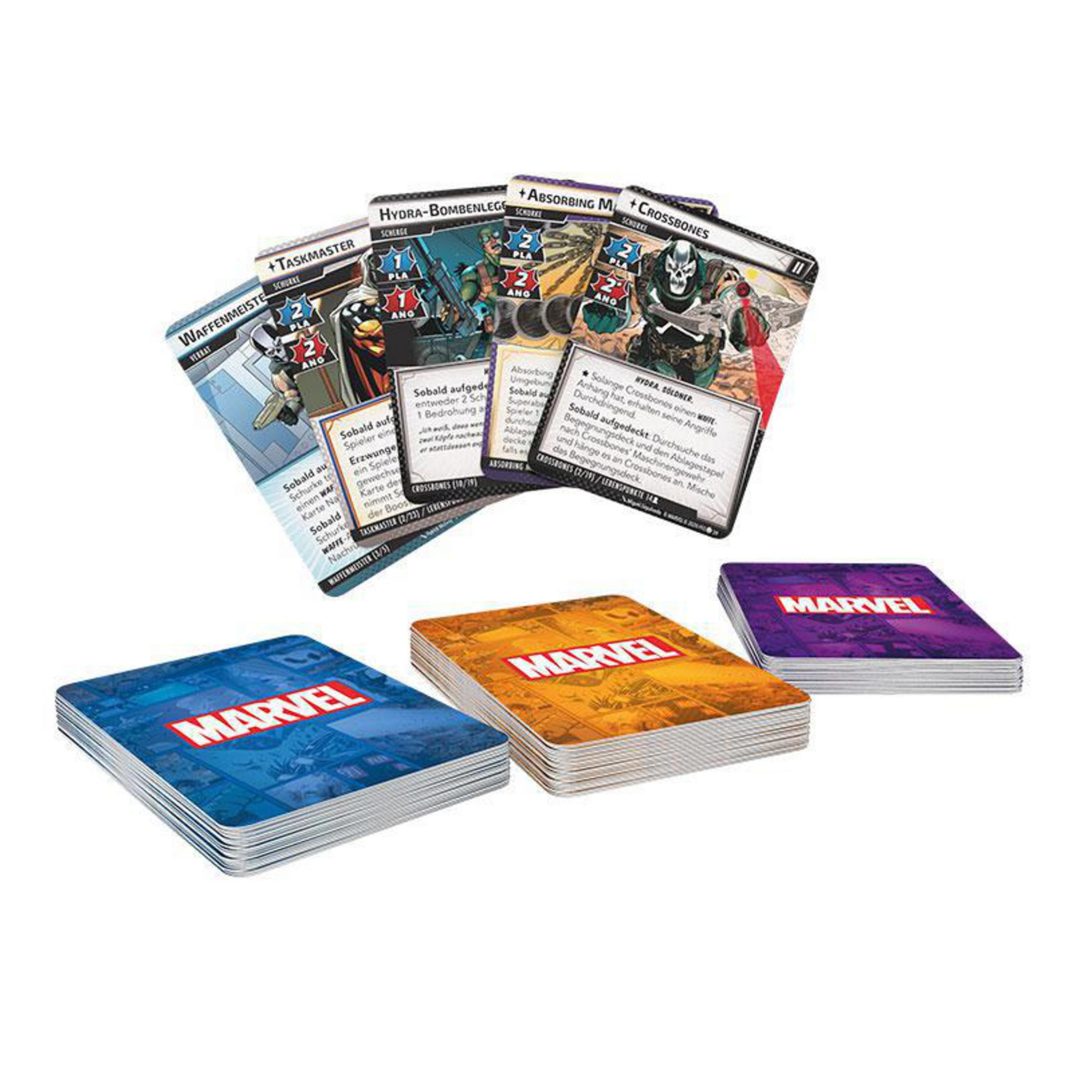 Marvel-Karten mit Comicfiguren und einem Marvel-Logo.