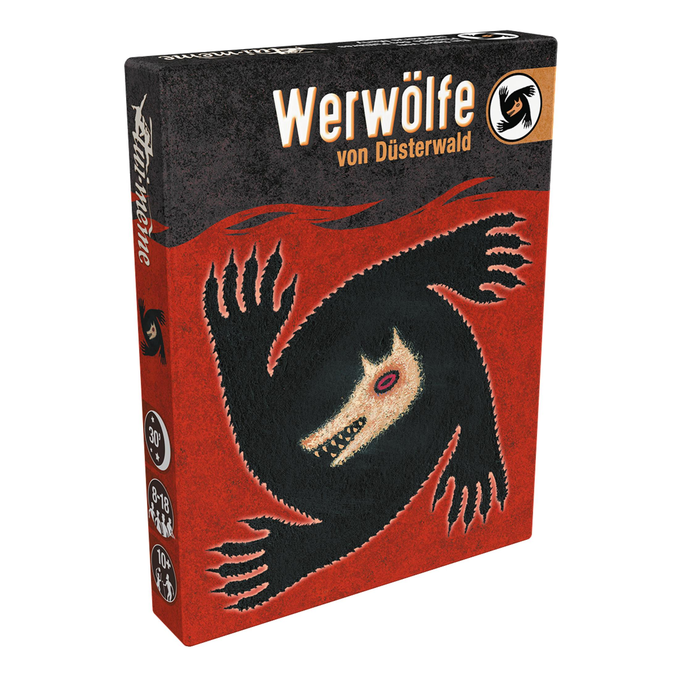 Schachtel eines Brettspiels mit einer Werwolf-Illustration, der Titel lautet Werwölfe.