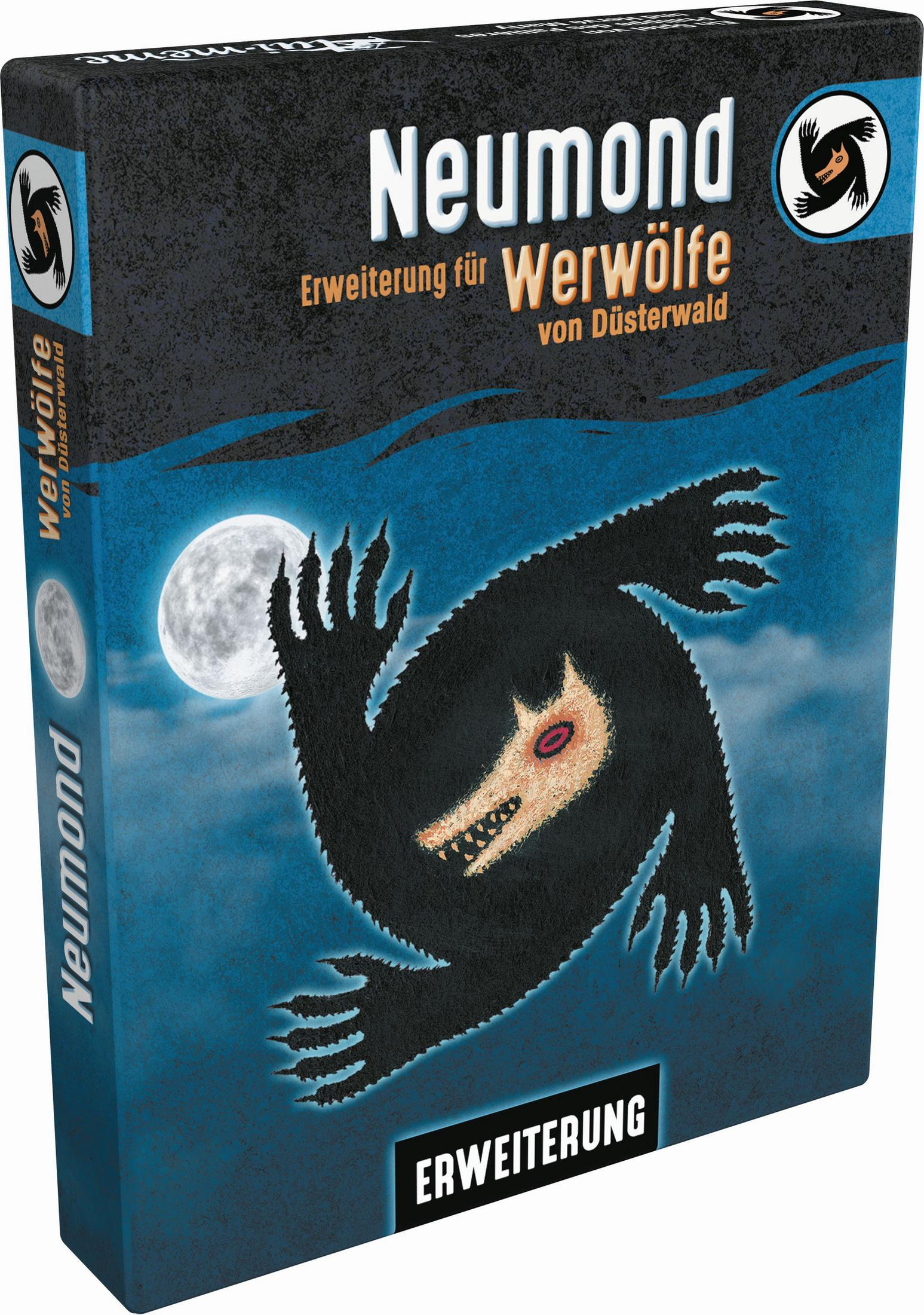 Brettspielbox für 'Neumond', mit einer Werwolf-Illustration unter Vollmond.