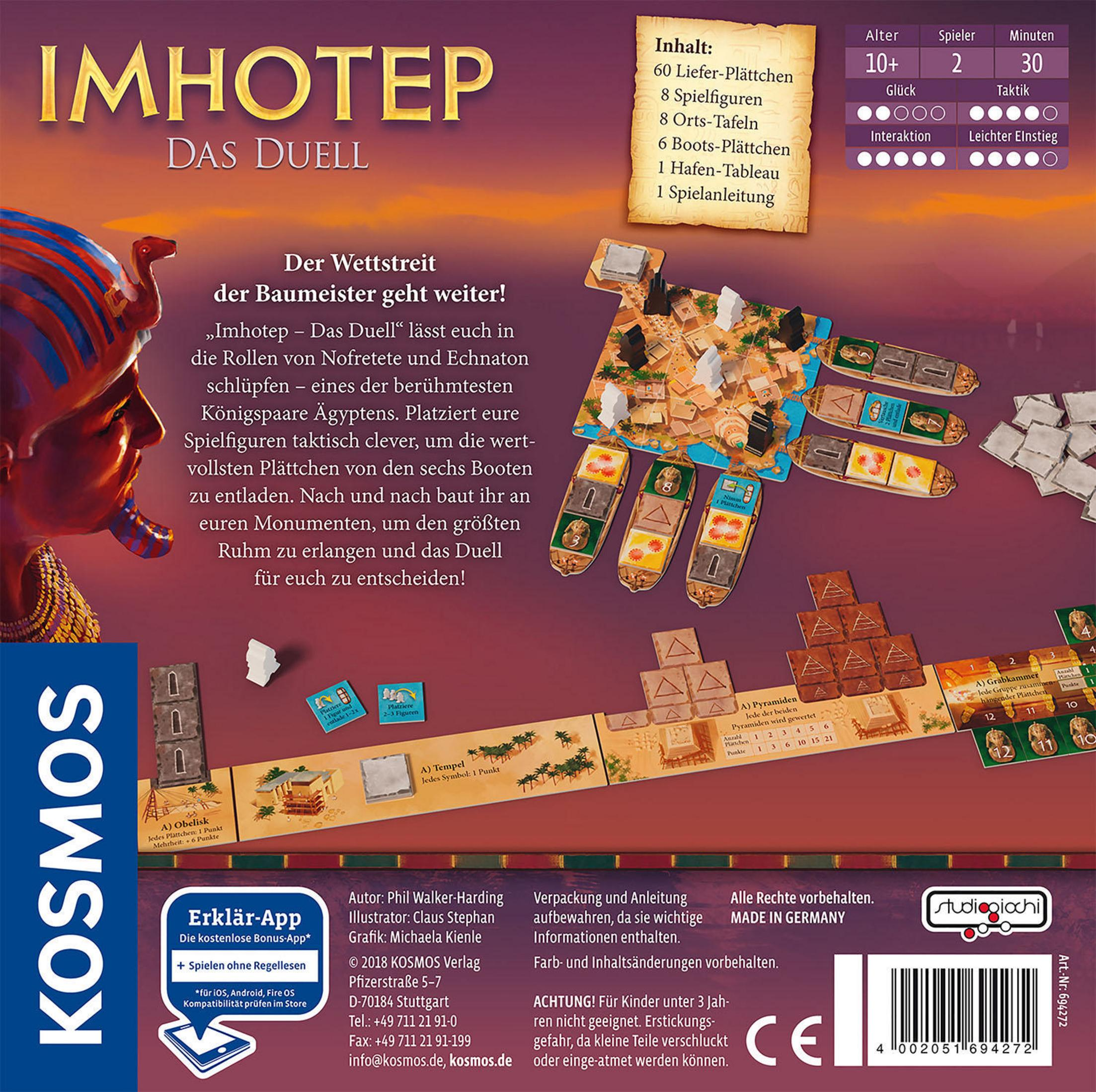 Rückseite der Brettspielbox. Enthält Spielanweisungen, Spielteile und Bilder des Spiels in Aktion.