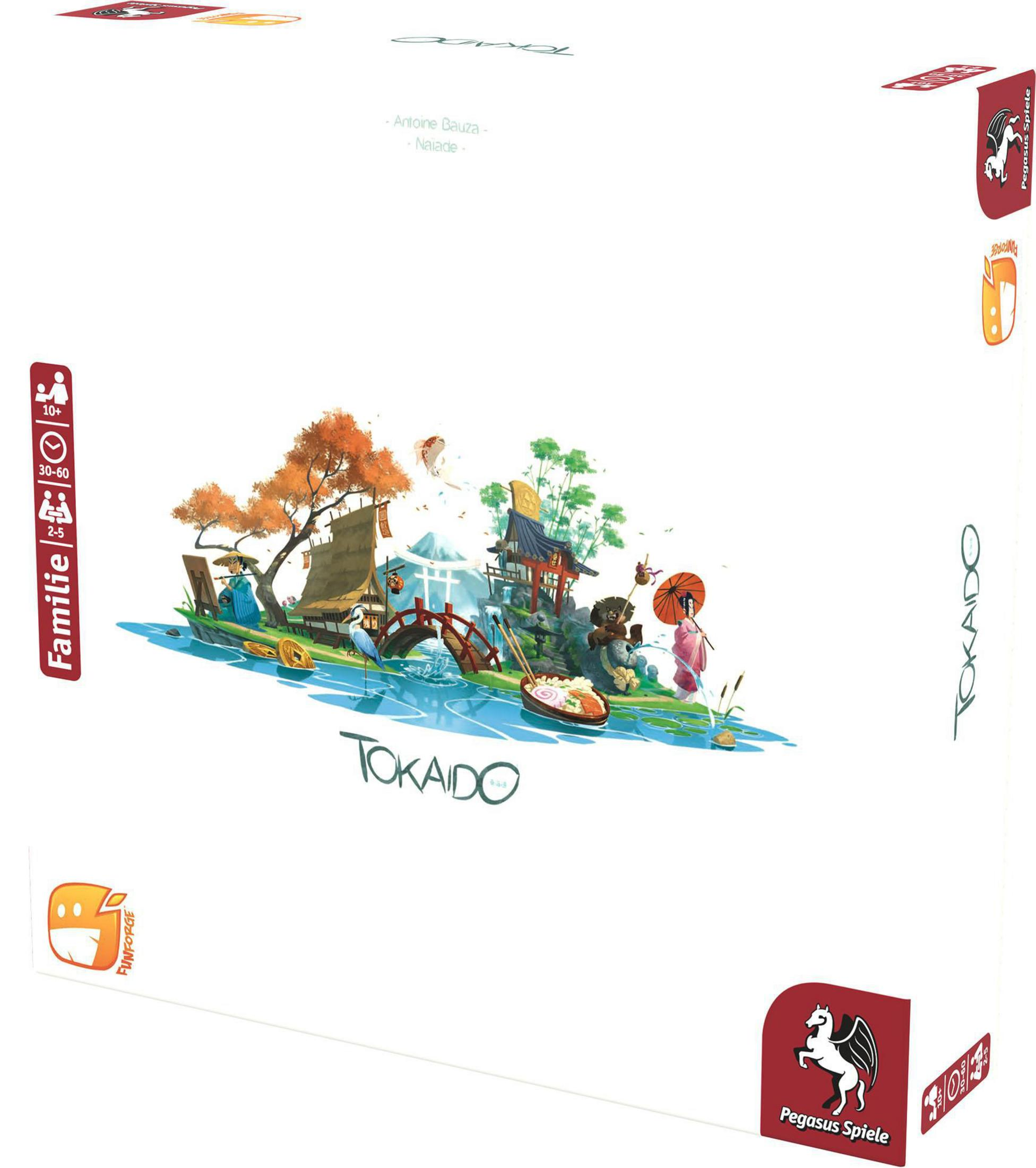 Schachtel des Tokaido-Brettspiels mit Illustrationen einer japanischen Landschaft.