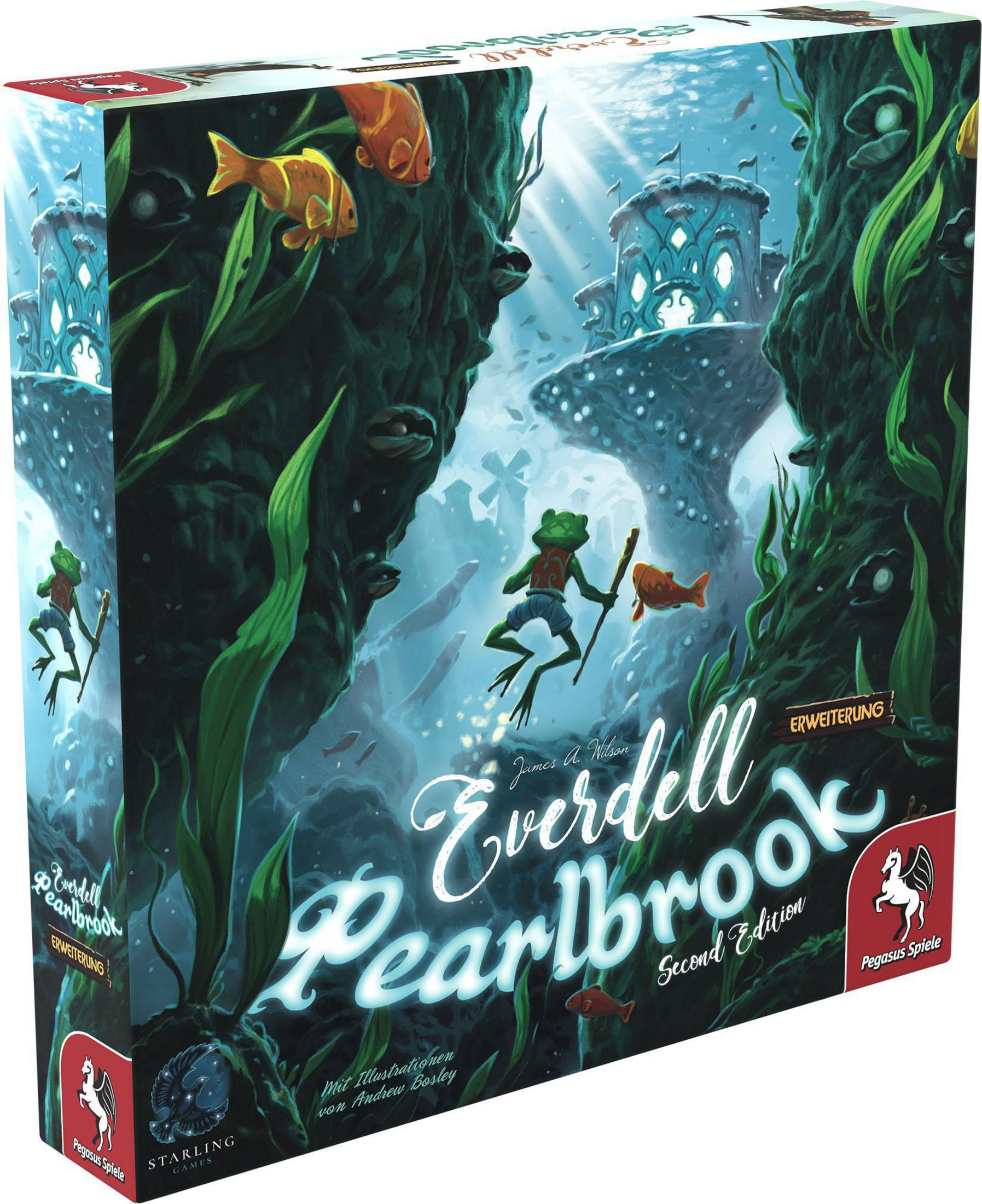 Brettspielbox. Unterwasserszene mit Frosch, Burg und Fisch.