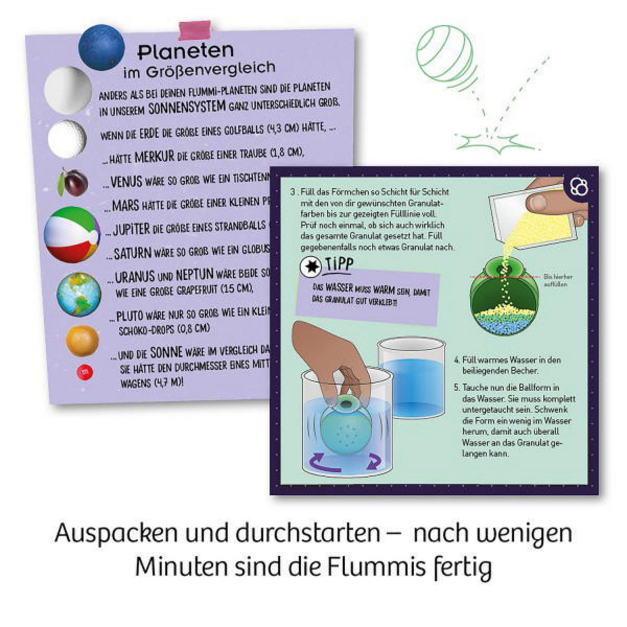 Eine Anleitungsbild, das zeigt, wie man einen Ball herstellt. Mit Text und Bildern.