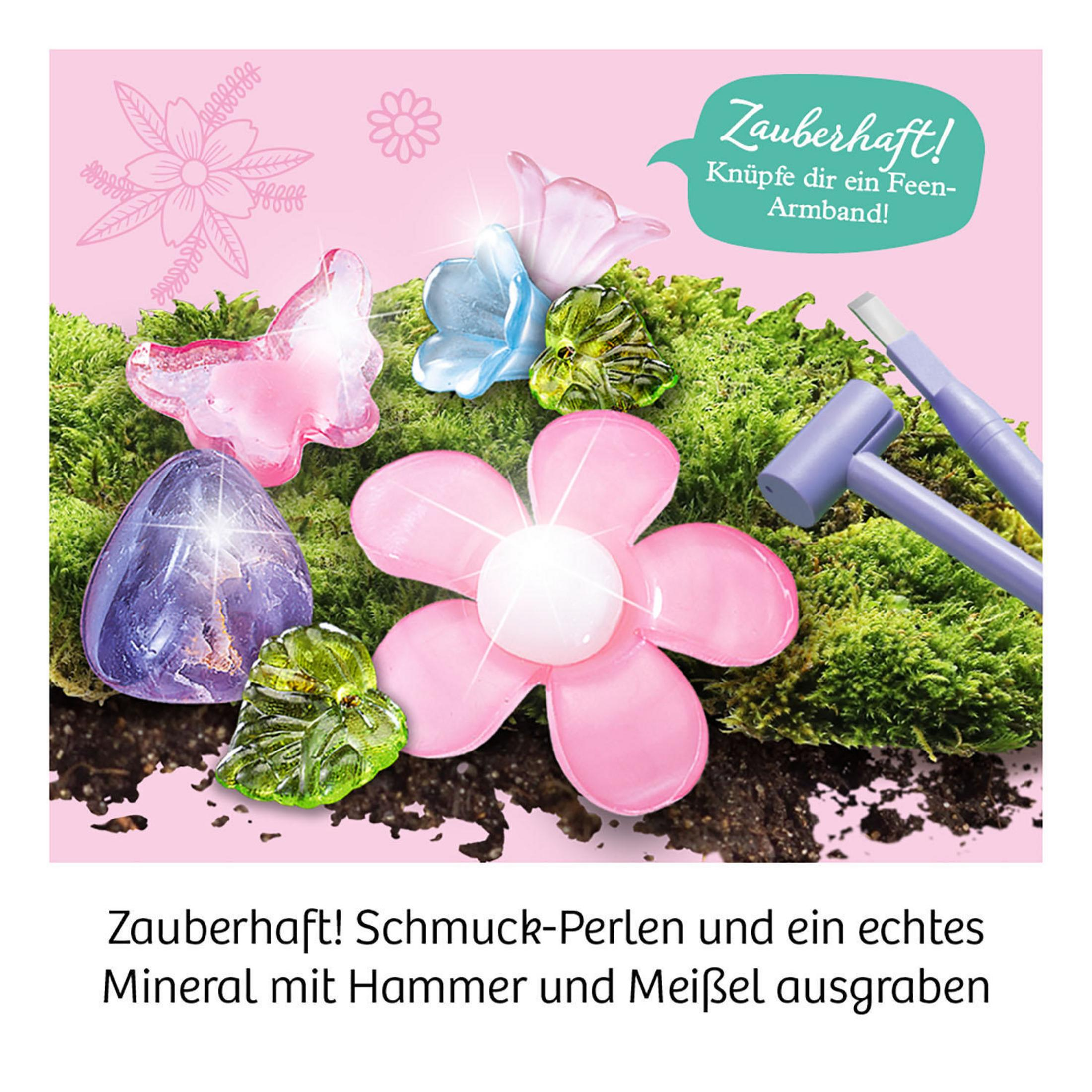 Rosa und lila Bastelset mit Blume, Schmetterling und juwelenartigen Teilen.