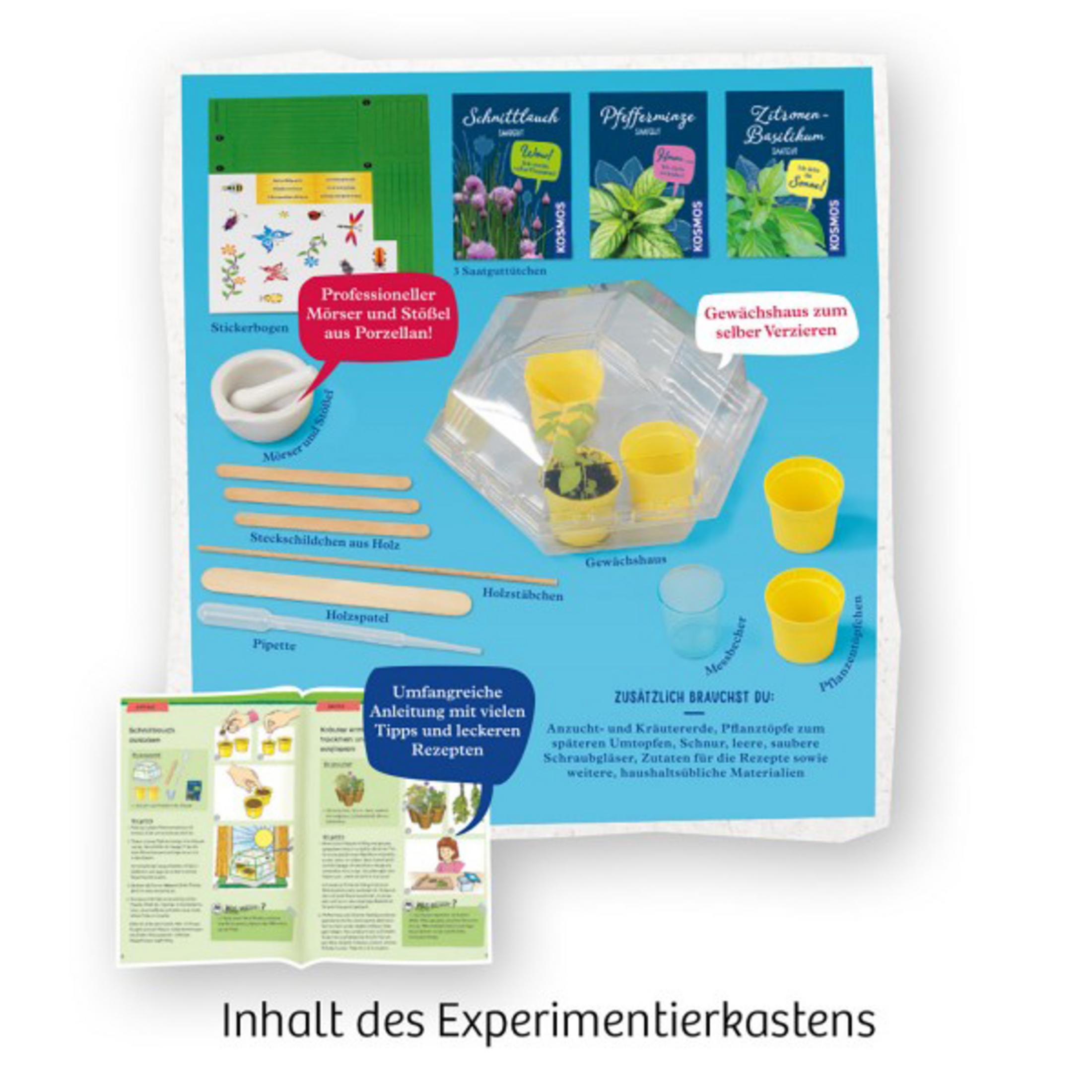 Ein pädagogisches Wissenschafts-Set mit Gewächshaus und Werkzeugen. Enthält Samen und Experimentieranleitungen.