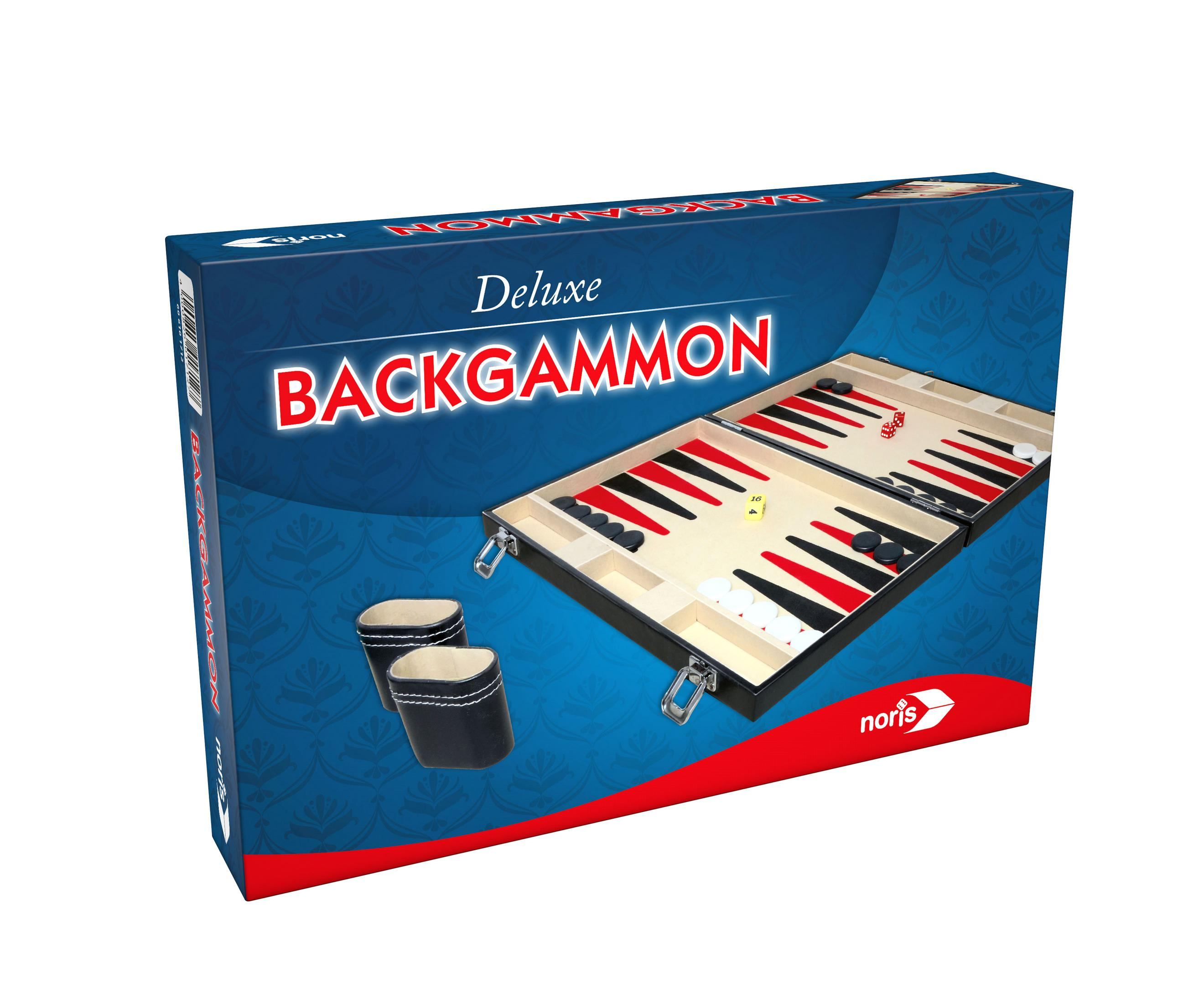 Backgammon-Spielbox. Zeigt den Spieltitel und ein geschlossenes Spielbrett.