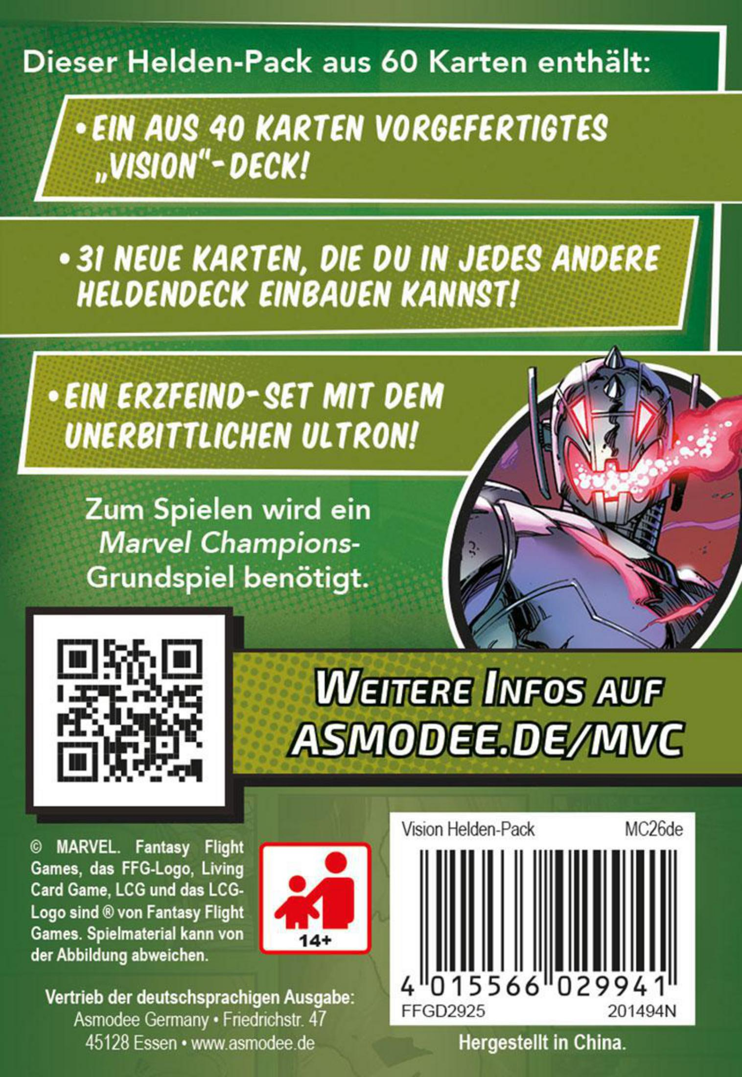 Kartenpackung: Vision Hero. Enthält ein 40-Karten-Deck und 31 neue Karten. Enthält den Helden Ultron.