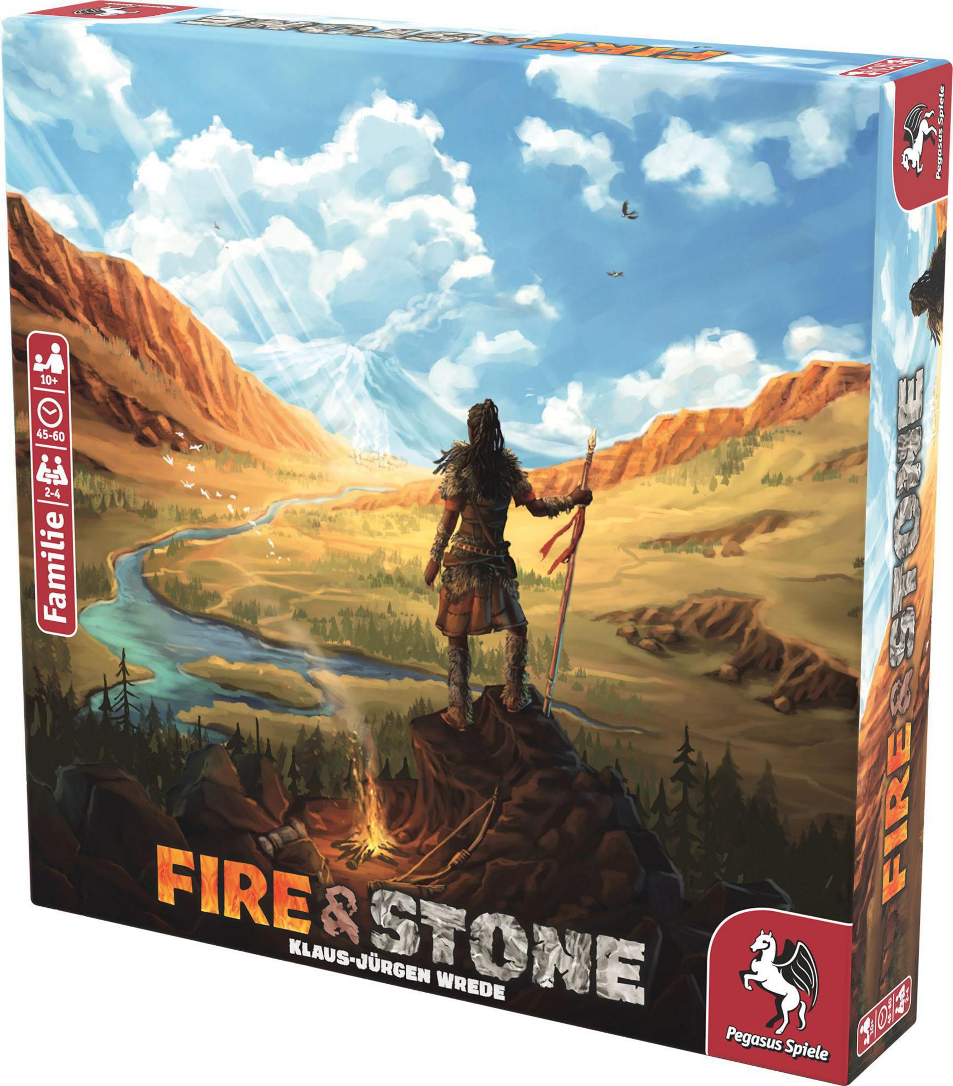 Spielbox, mit einer Frau, die auf einem Berg steht, und einer Landschaftsszene darauf.