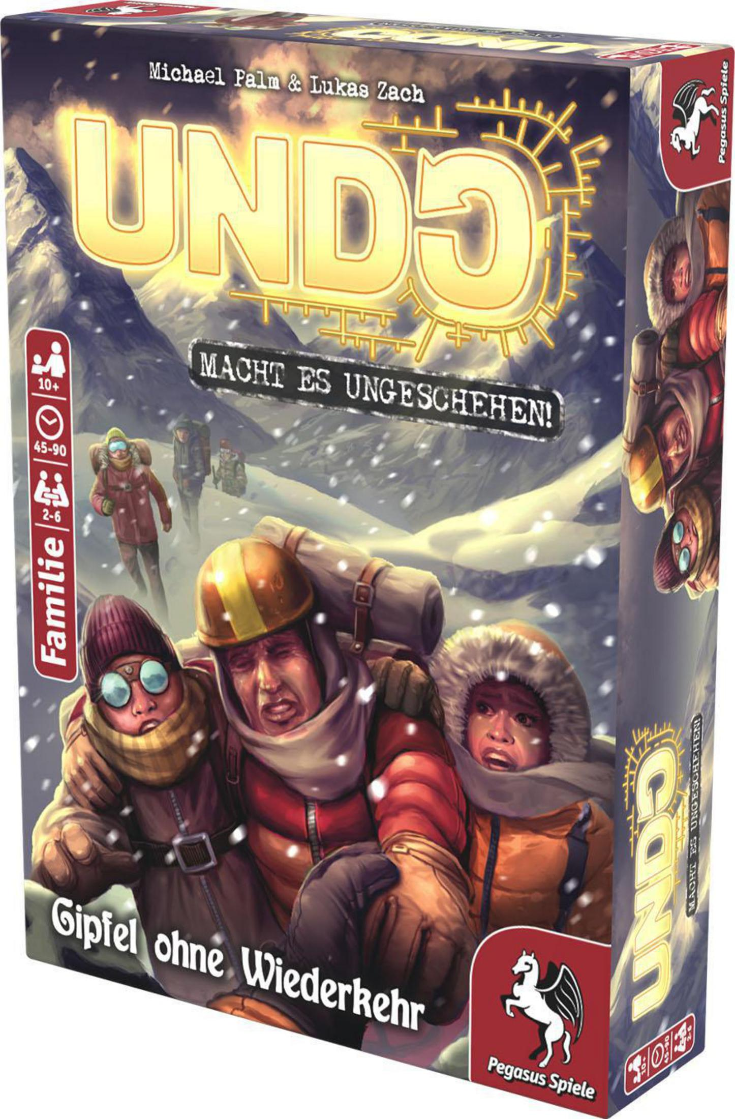 Eine Spielbox, die Menschen in einer verschneiten Umgebung zeigt. Die Box liest 'UNDO'.