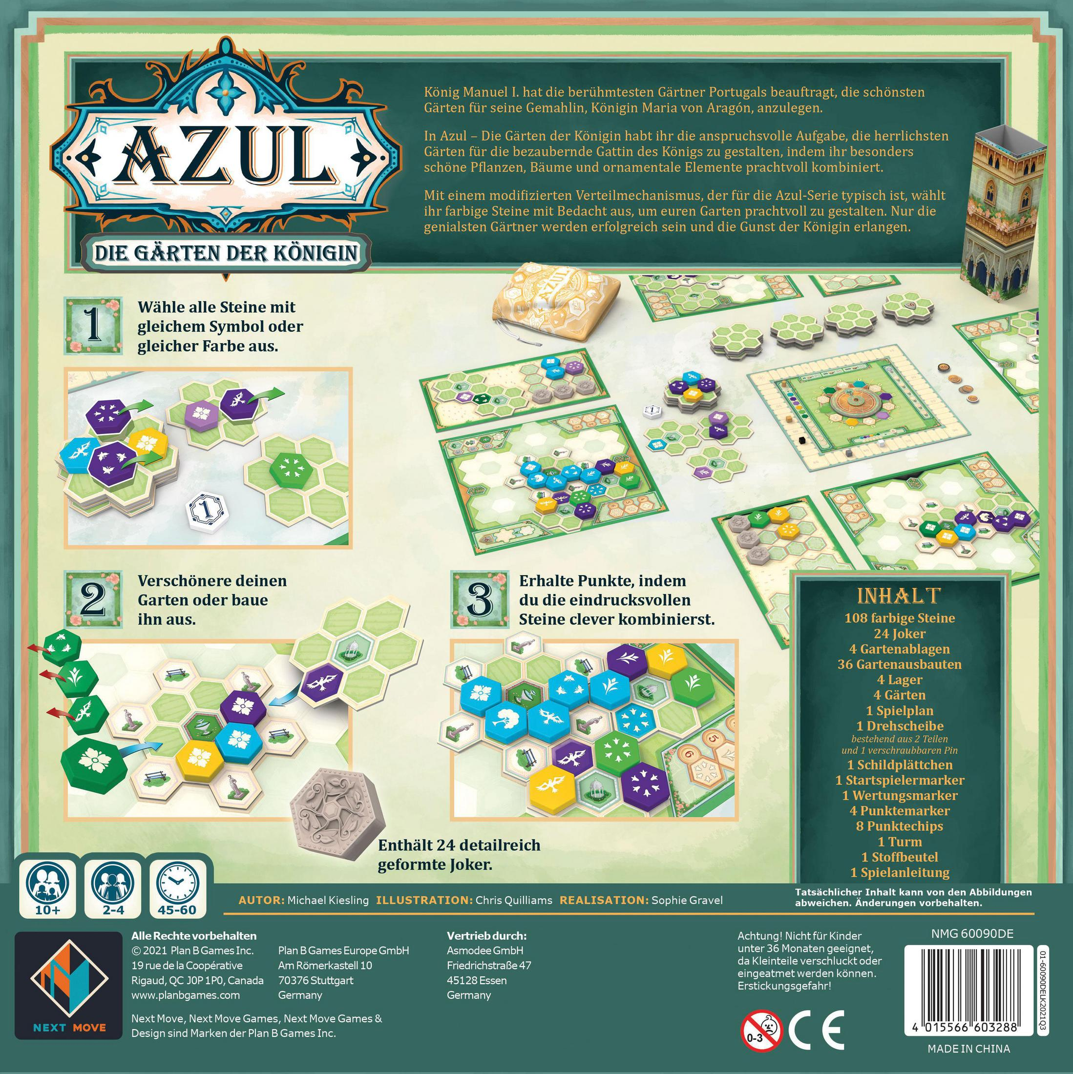 Azul Brettspiel. Brettspielkomponenten, Kacheln und ein Spielbrett werden angezeigt.