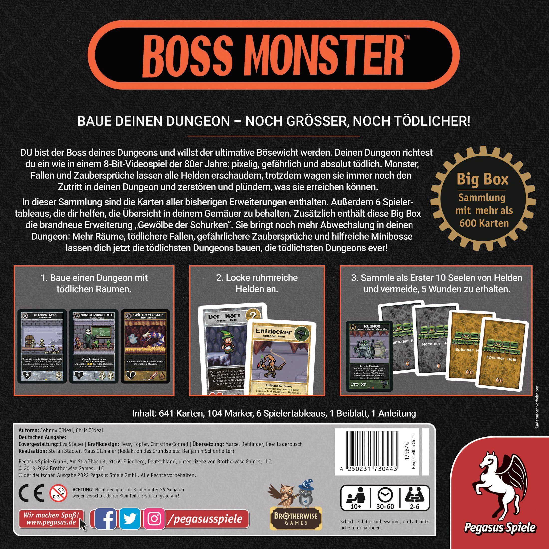 Brettspielbox von Boss Monster. Es hat den Spieletitel, Monsterkunst und Spieldetails.