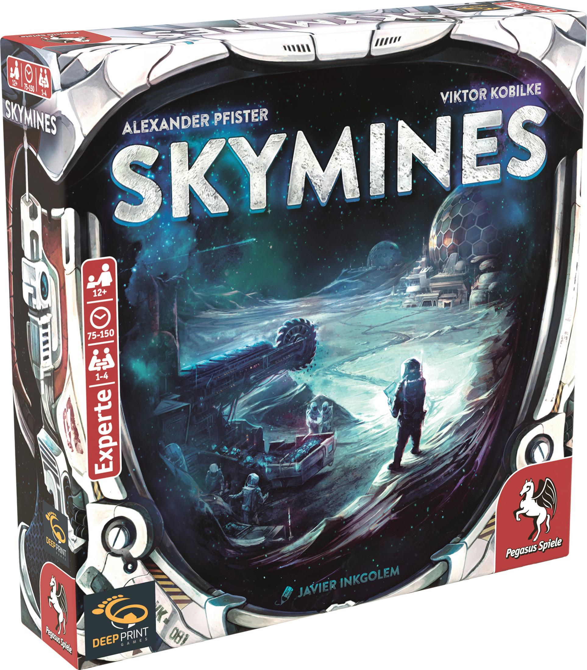 Spielbox mit einer futuristischen Szene einer Raumstation und eines Astronauten auf einem fremden Planeten.