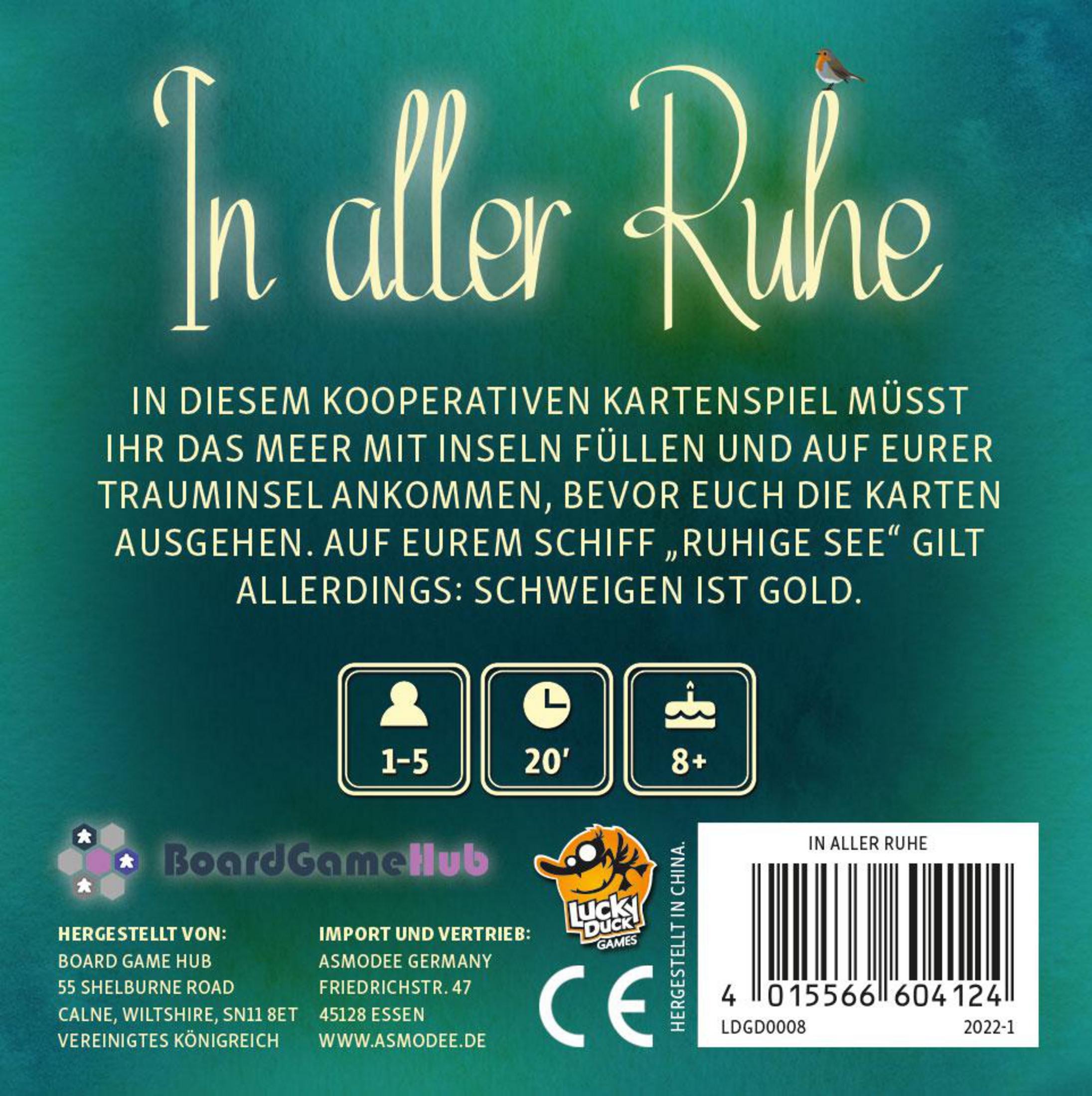 Spielkasten mit Text und Karten. Ein Vogel in der oberen rechten Ecke.