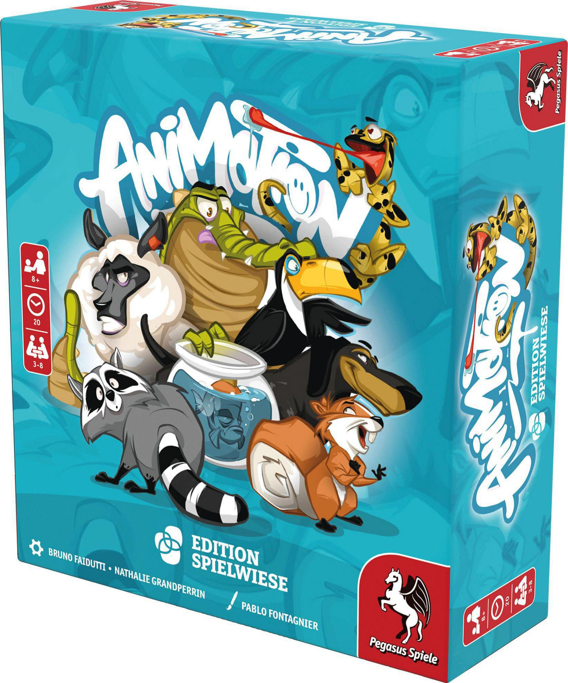 Spielbox mit Tierfiguren. Ein Waschbär, ein Tukan und andere Tiere sind abgebildet.