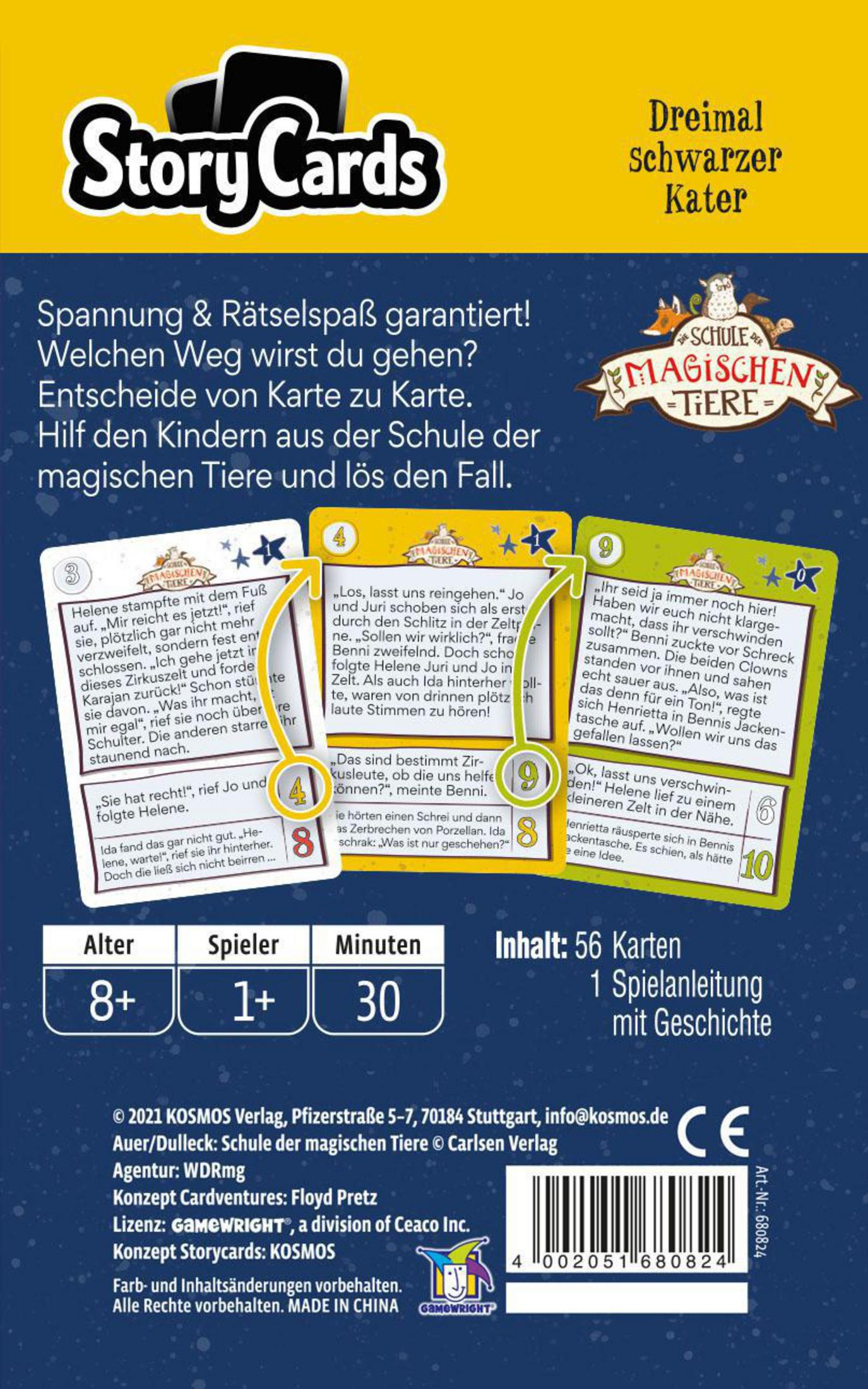 Rückseite einer Kartenspielbox mit deutschem Text und Kartenbildern.