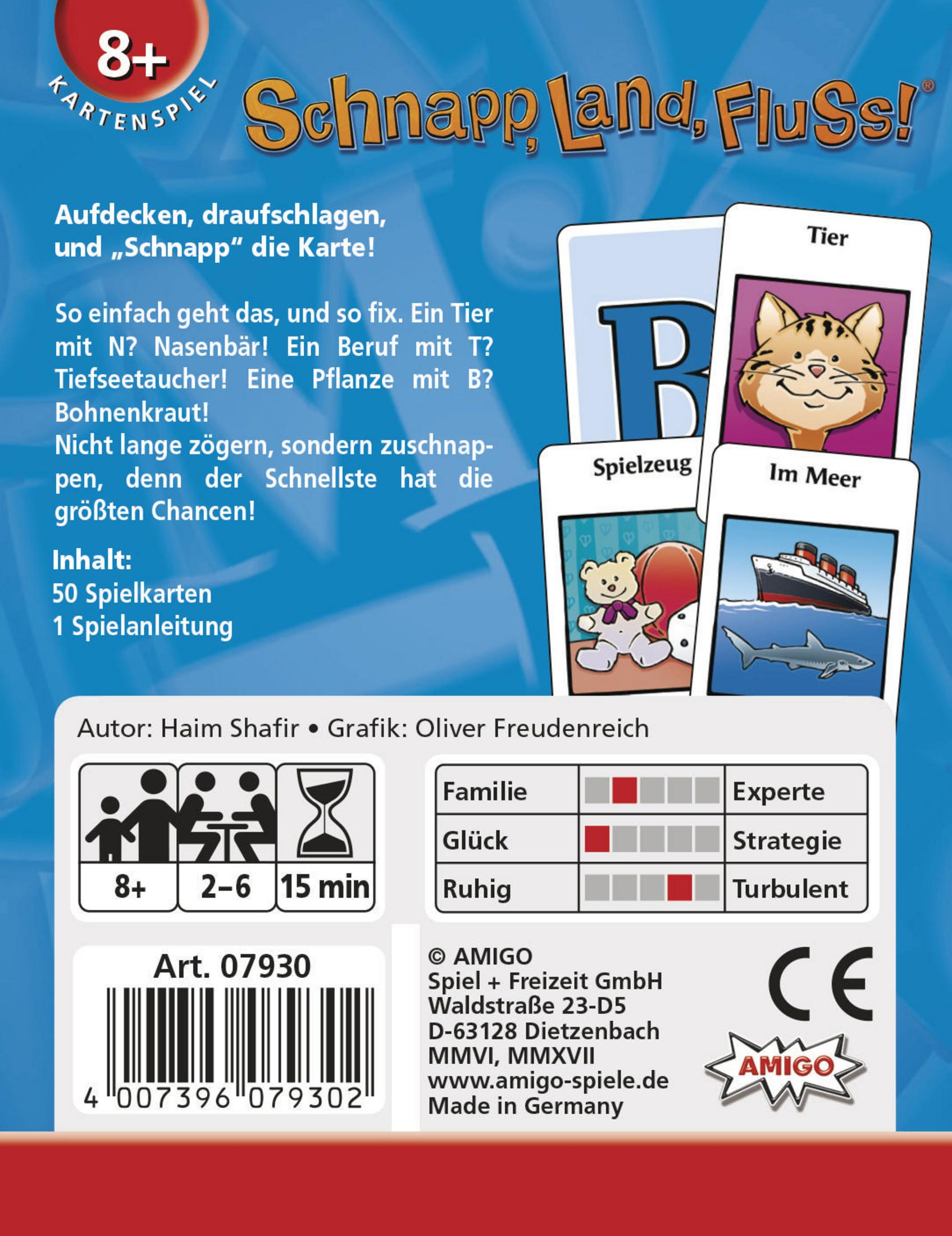 Kartenspielbox mit Text, Bildern und verschiedenen Spielelementen.