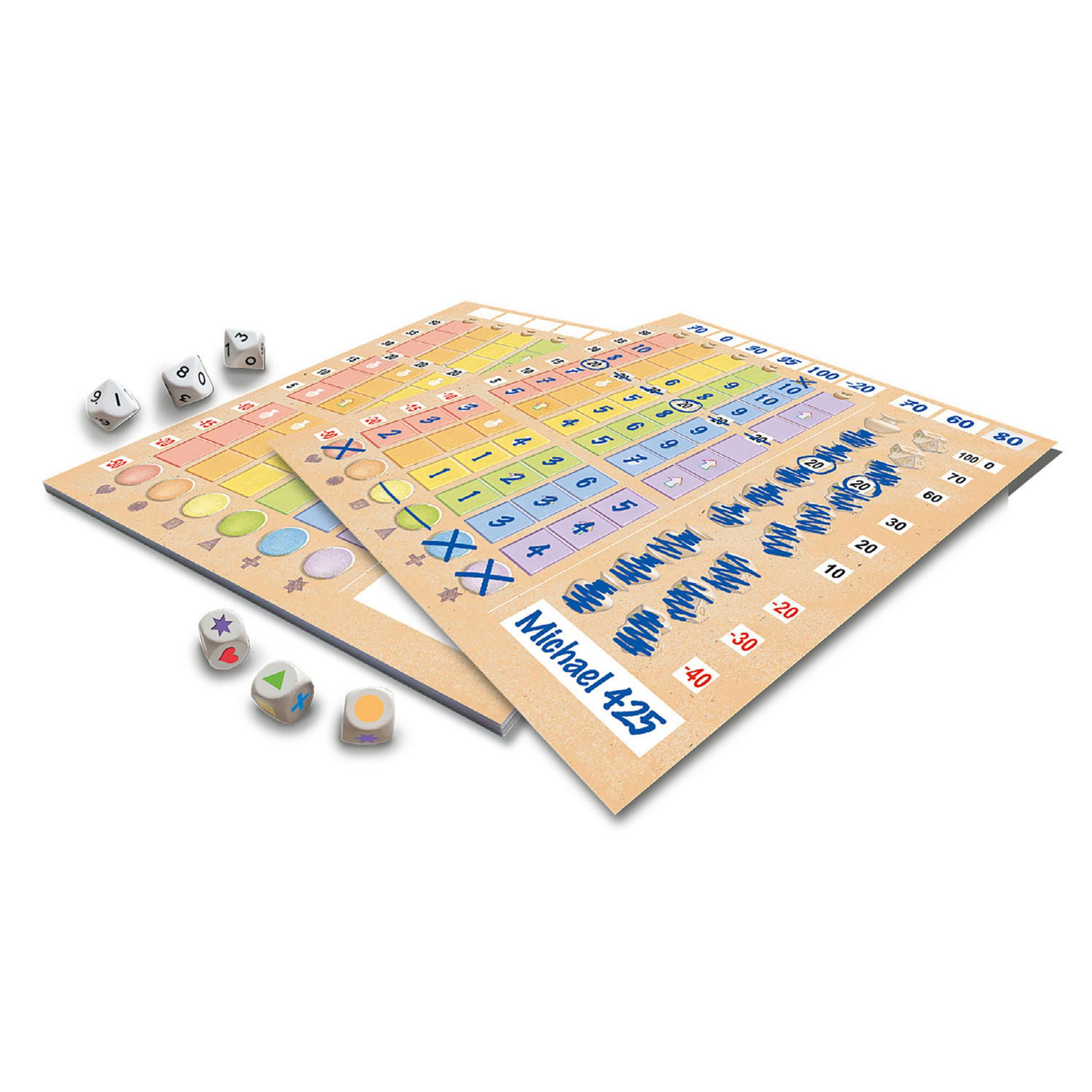 Zwei Brettspielbretter mit Würfeln und Spielsteinen. Die Bretter zeigen farbige Zahlen und Markierungen.