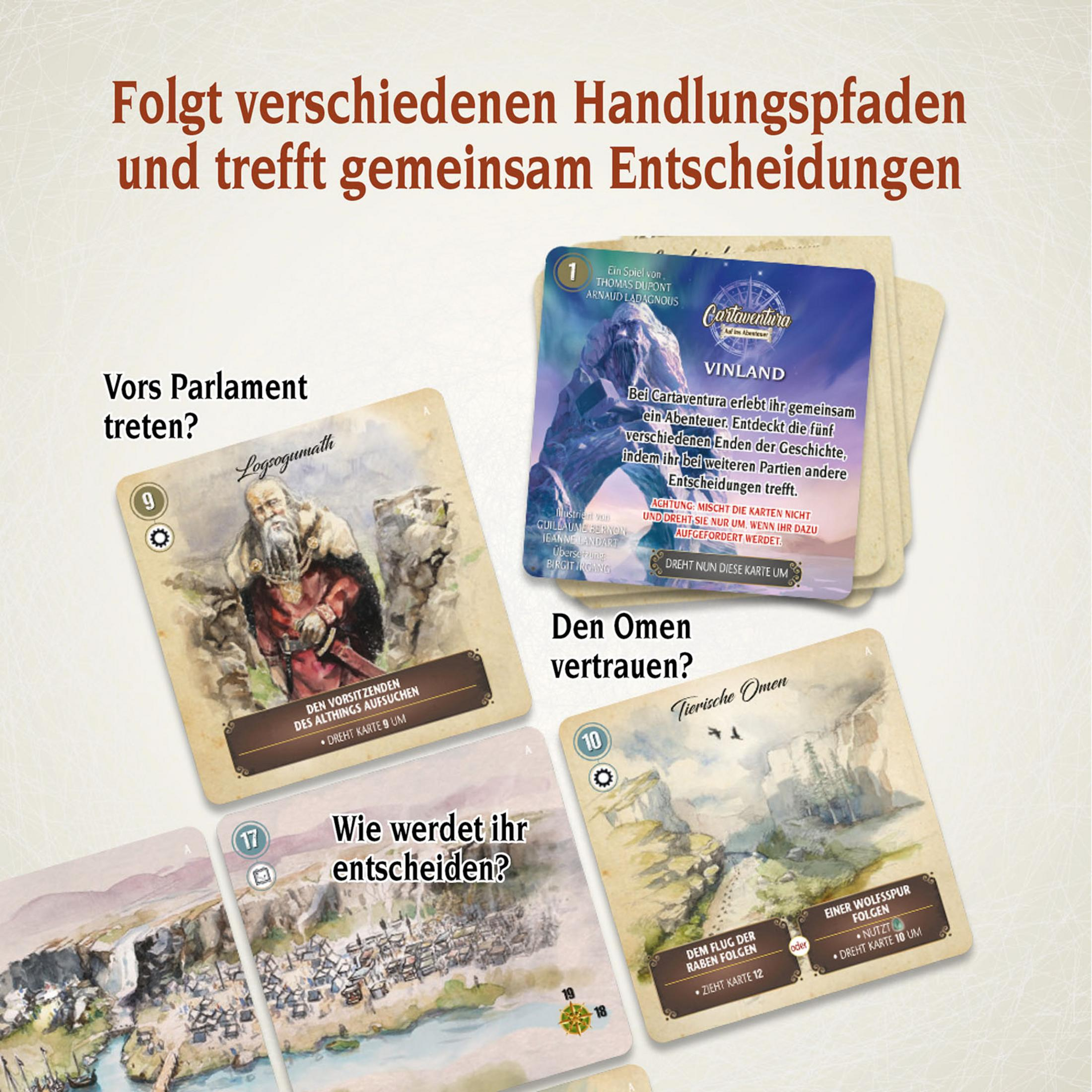 Karten mit verschiedenen Bildern und Text. Brettspielelemente.