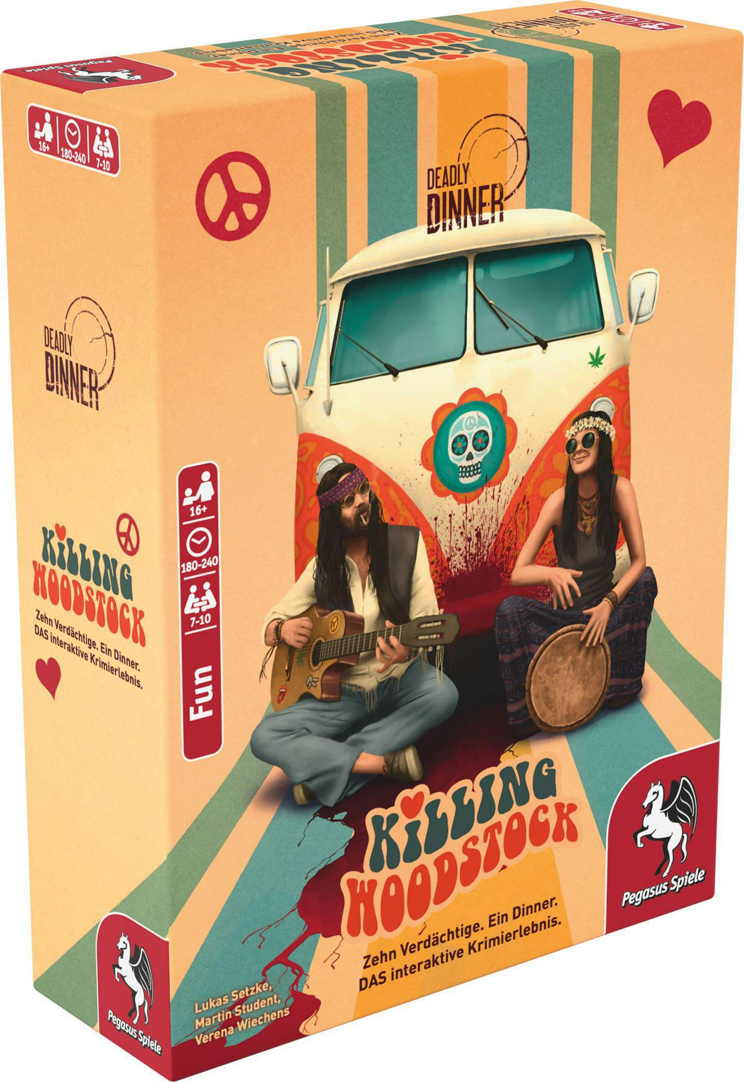 Eine Brettspielbox mit einer farbenfrohen Illustration eines Transporters und zwei Personen, die Gitarre und Schlagzeug spielen.