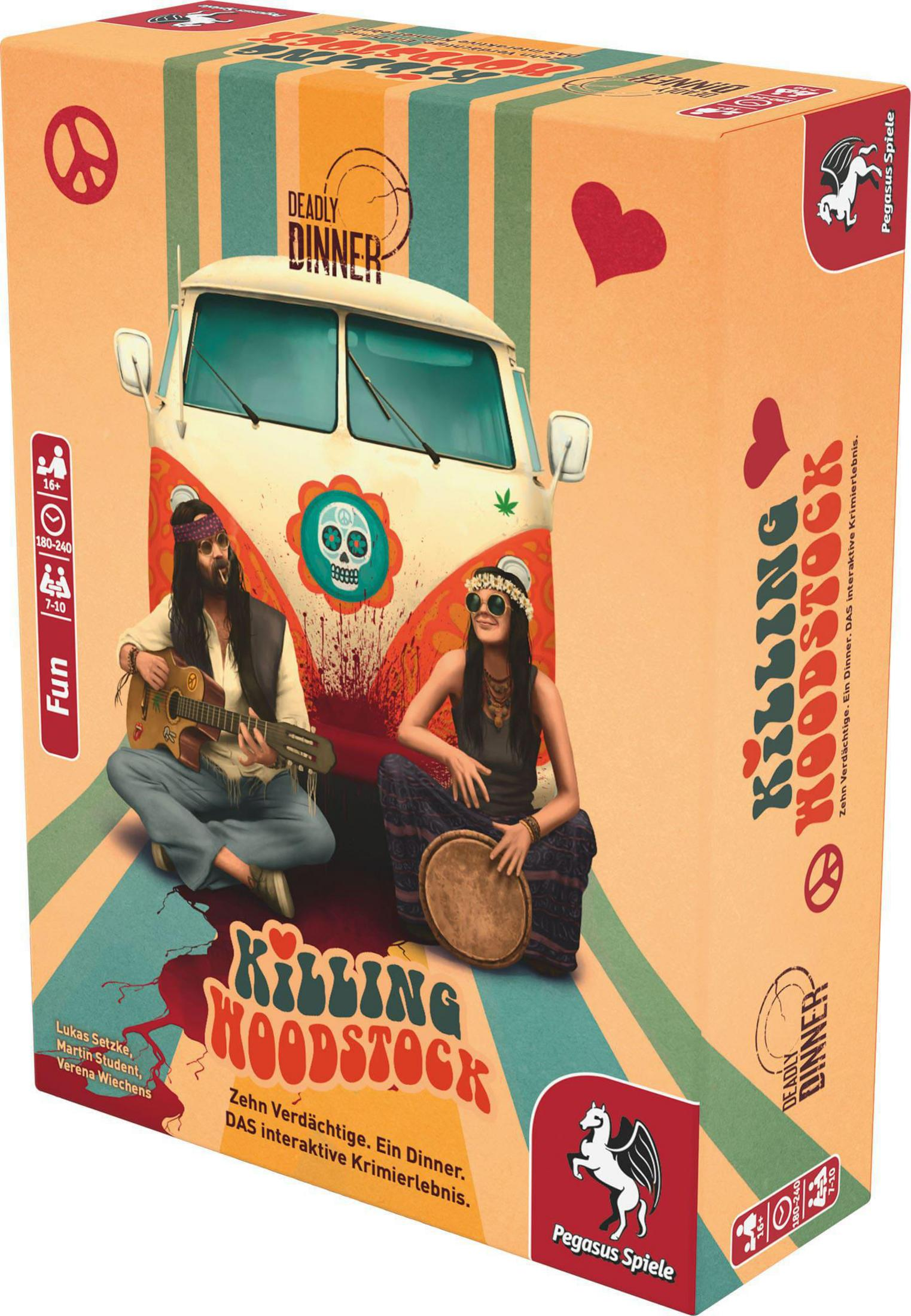 Brettspielbox mit einer Hippie-Van-Illustration und Text.
