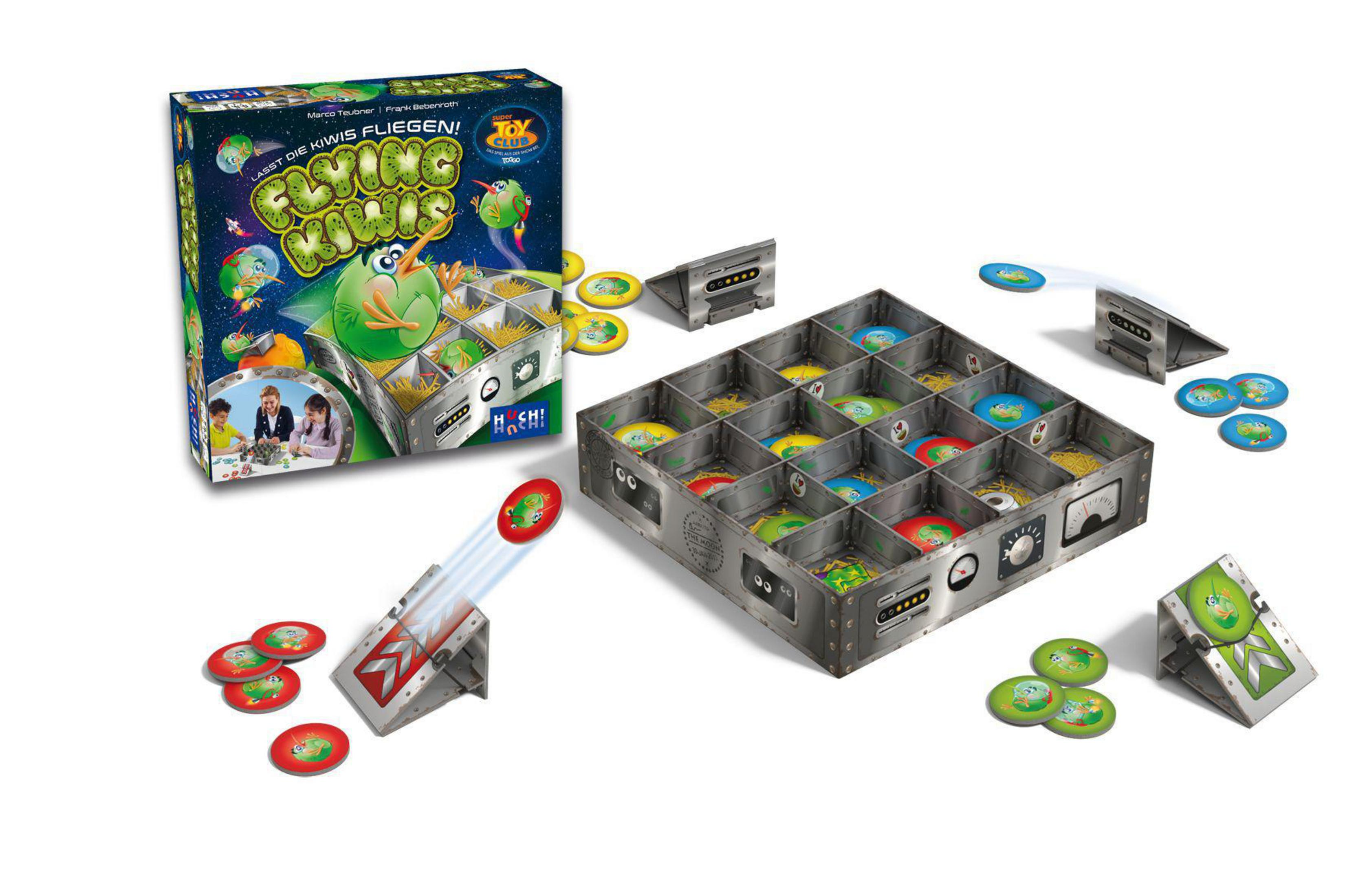 Brettspiel mit grünen Außerirdischen. Schießspiel mit einer Kanone. Box, Spielbrett und Teile werden angezeigt.