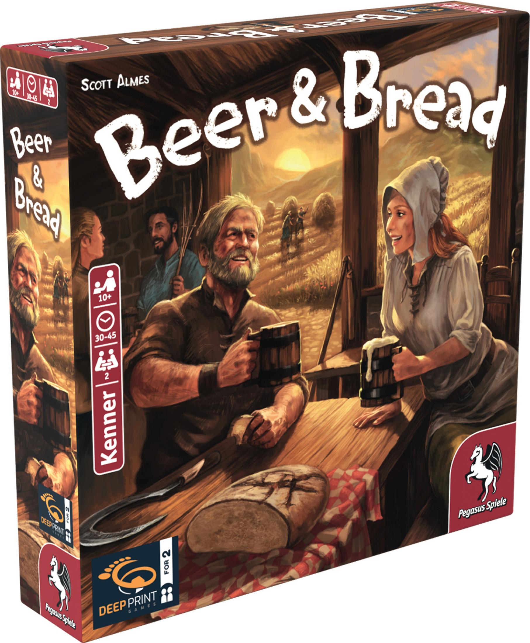Box-Art für das Brettspiel Beer & Bread mit einer Barszene mit einem Mann und einer Frau.