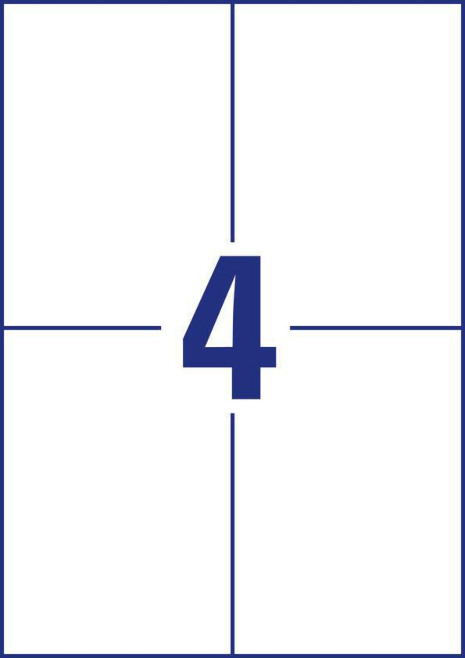 Ein weißes Etikettenblatt mit der Zahl 4 in Blau, auf weißem Hintergrund.
