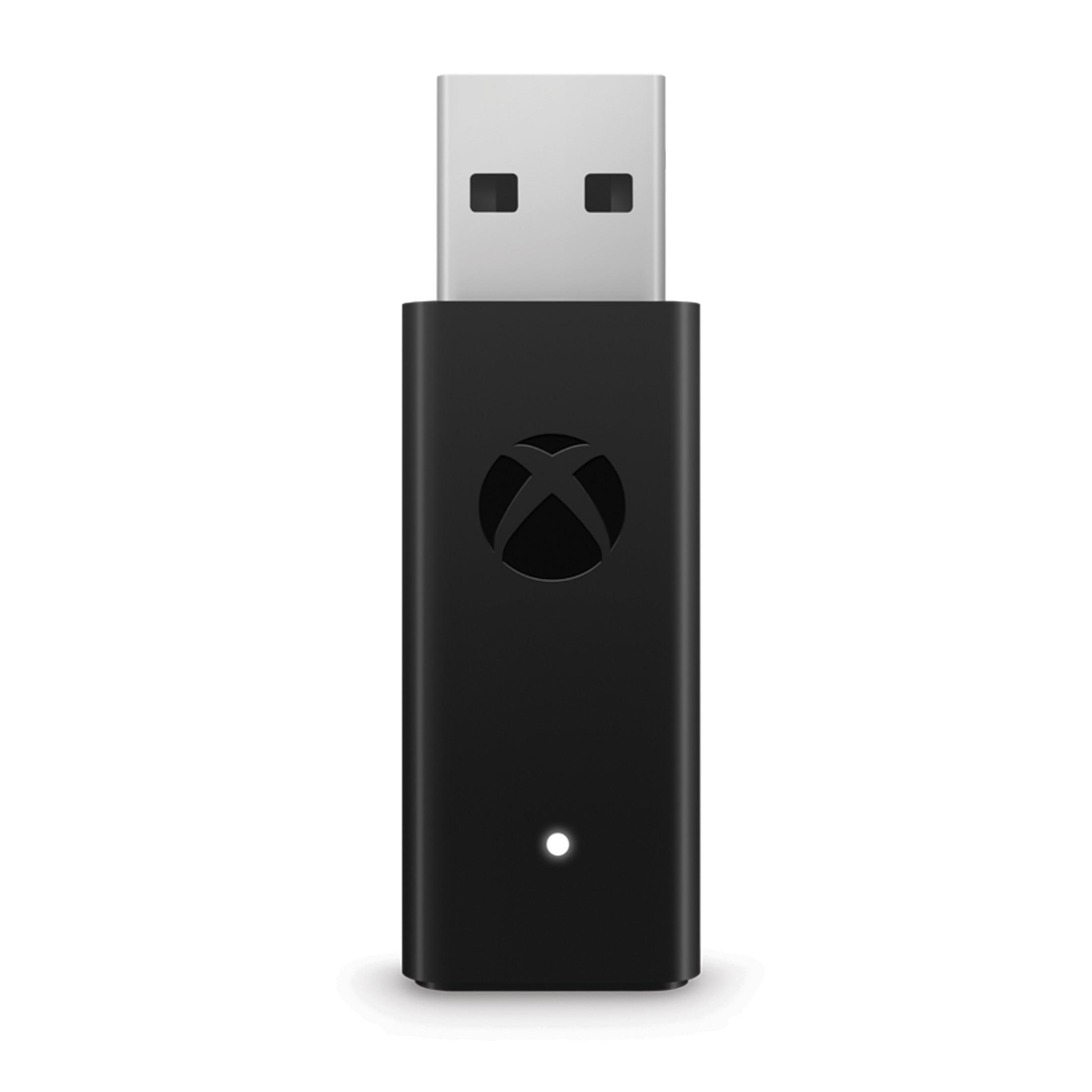 Schwarzer Xbox Wireless-Adapter mit weißem Licht und Xbox-Logo.