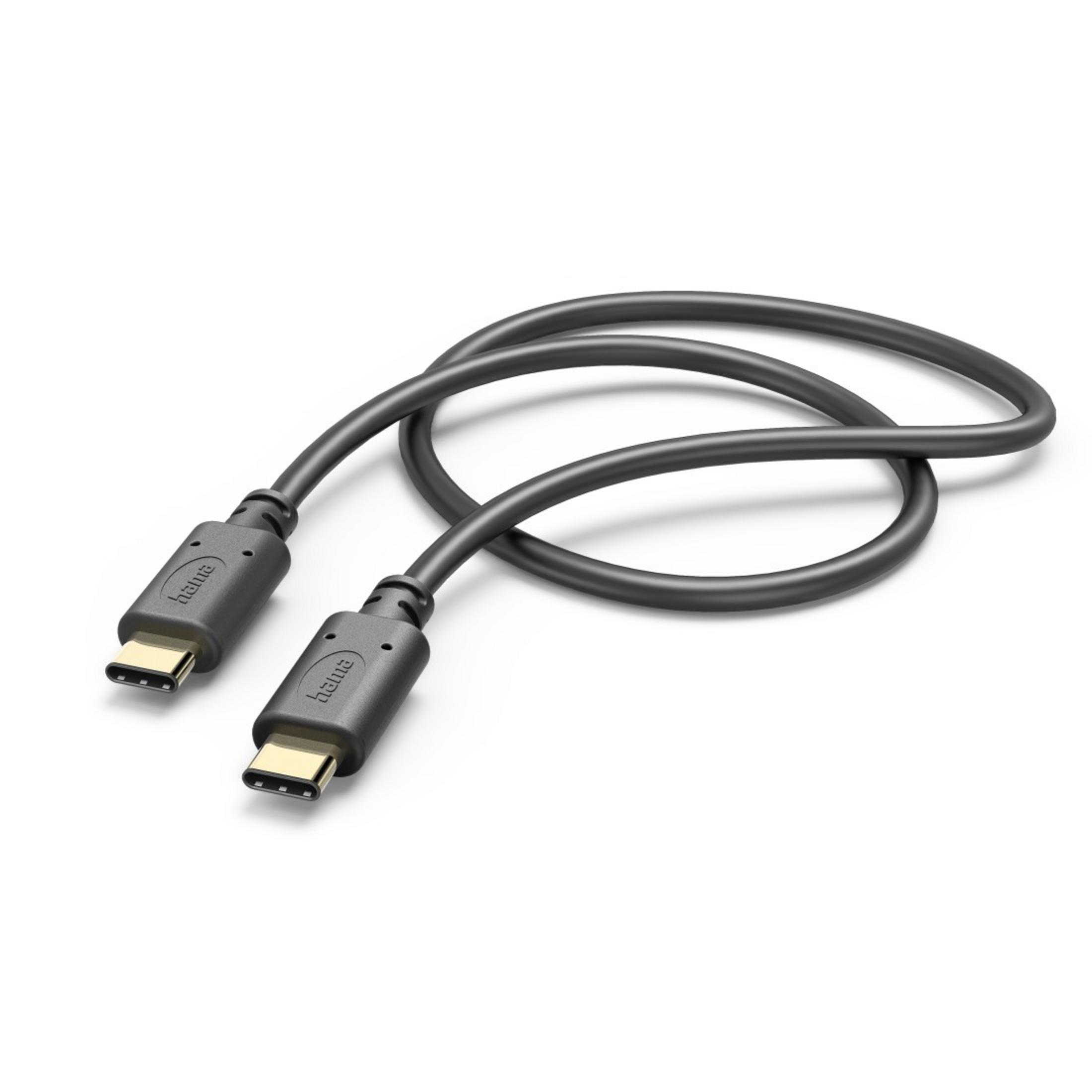 Un cavo USB-C nero. Il cavo ha due connettori USB-C su entrambe le estremità.