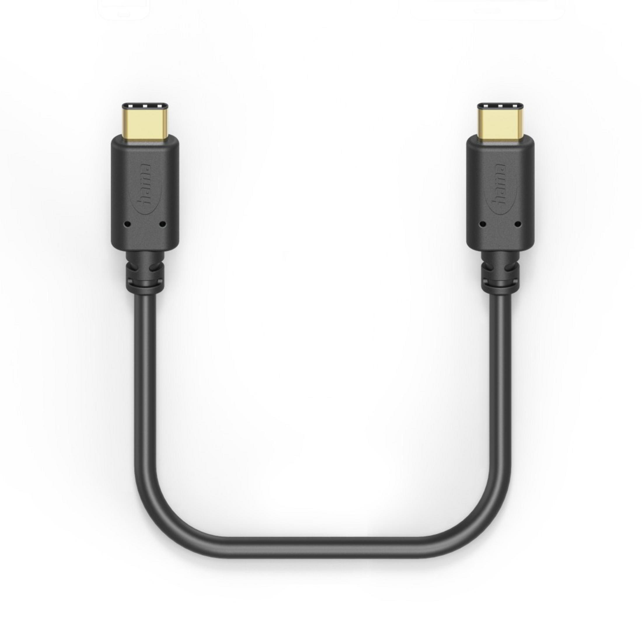 Cavo USB-C nero con connettori alle due estremità, su sfondo bianco.