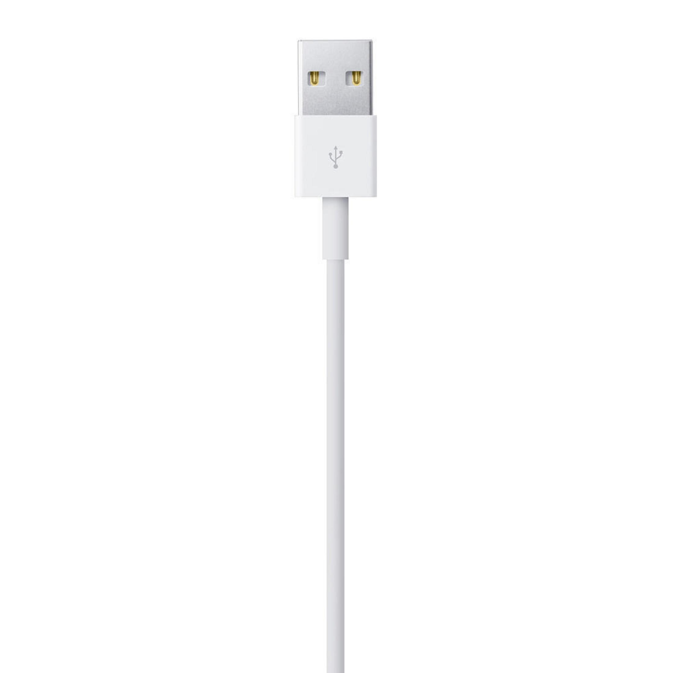 Ein weißes USB-Kabel. Das Kabel hat an jedem Ende einen USB-Anschluss.