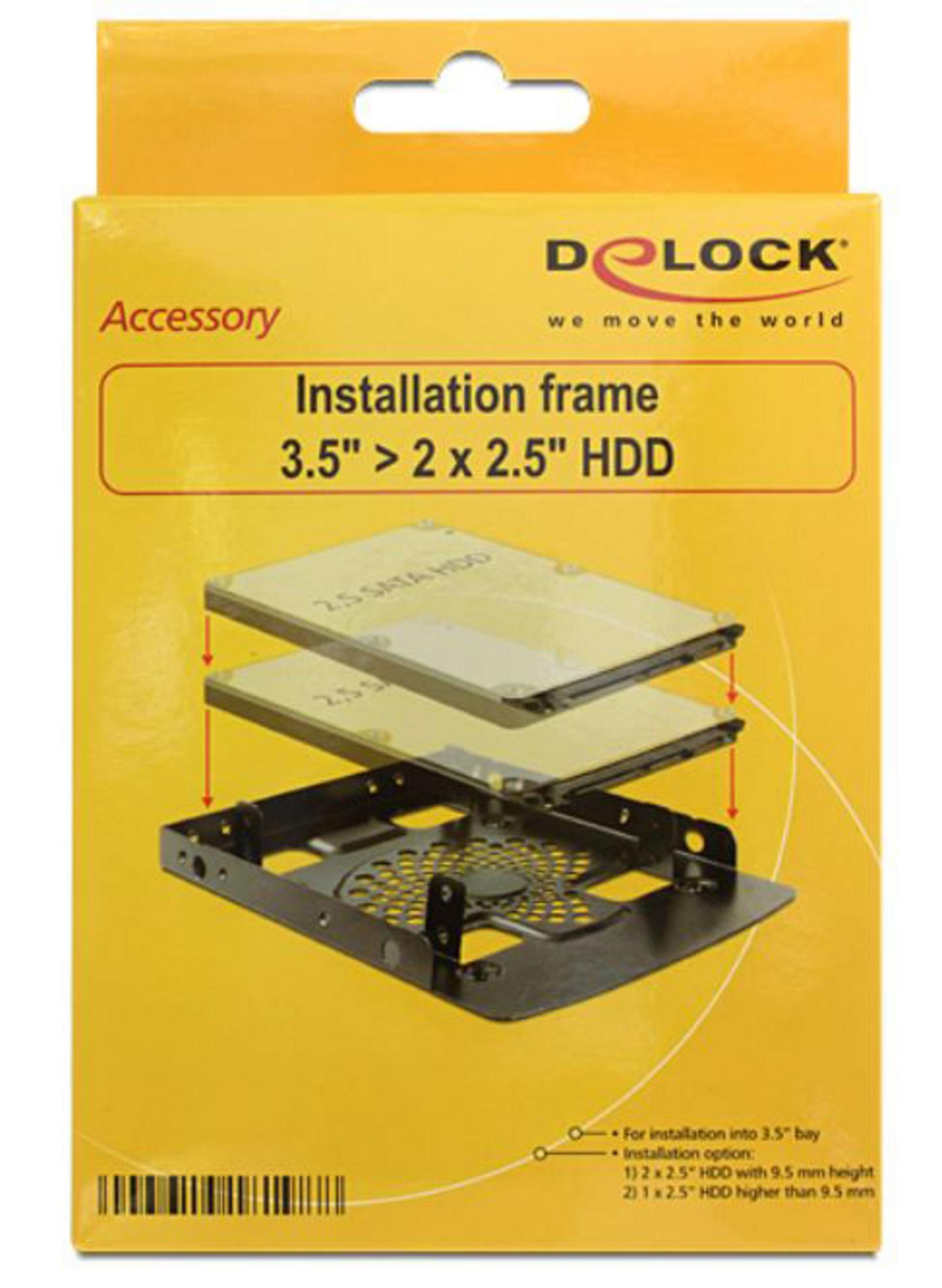 Eine Box mit einem Einbaurahmen für Festplatten. Sie zeigt die Installation.