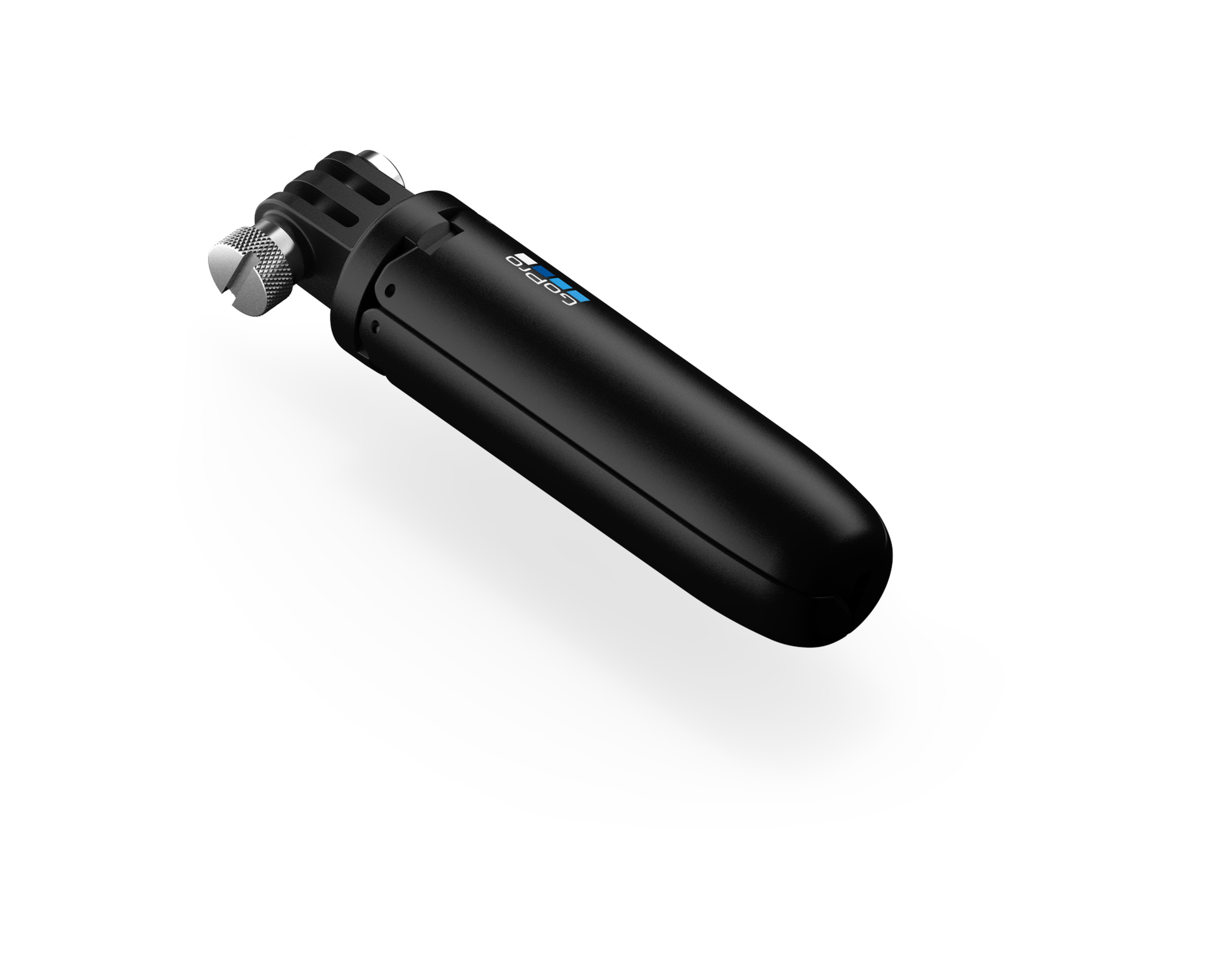 Ein schwarzer GoPro-Stick auf weißem Hintergrund. Der Stick ist nach oben abgewinkelt.