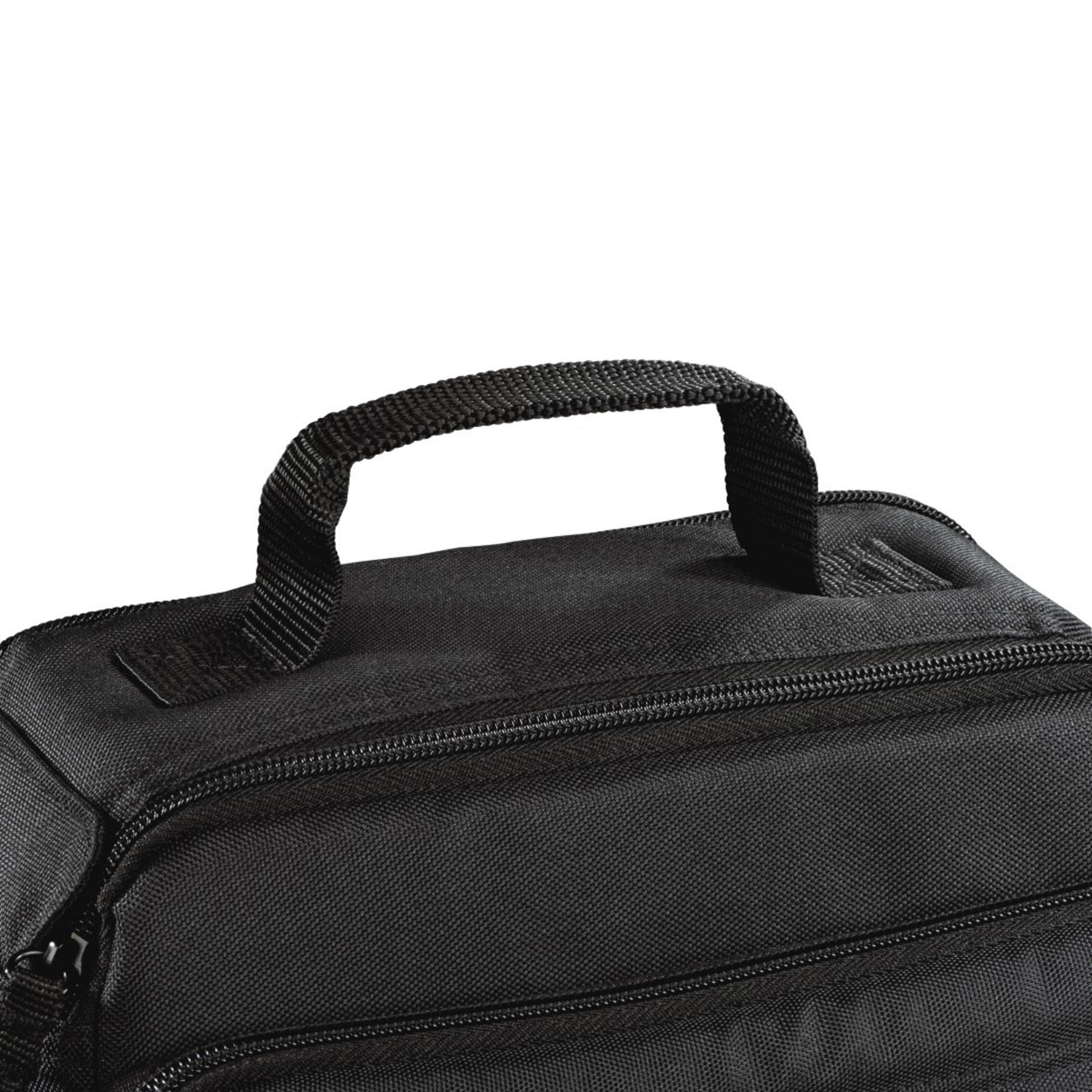 Schwarzer Kamerataschengriff. Die Tasche ist schwarz, der Griff ist robust und befestigt.