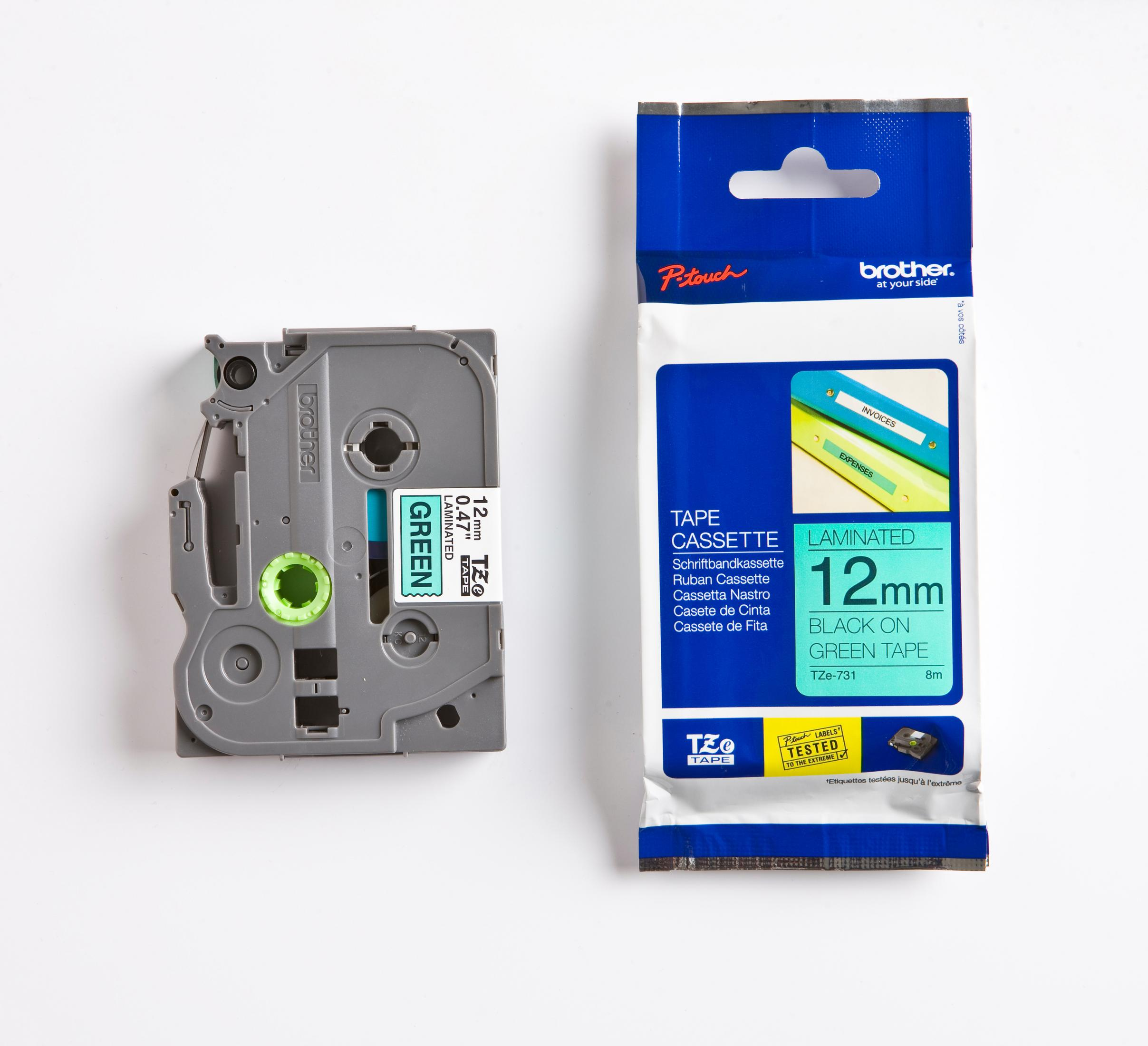 BROTHER Tape Cassette TZE731 Schriftbandkassette grün auf schwarz