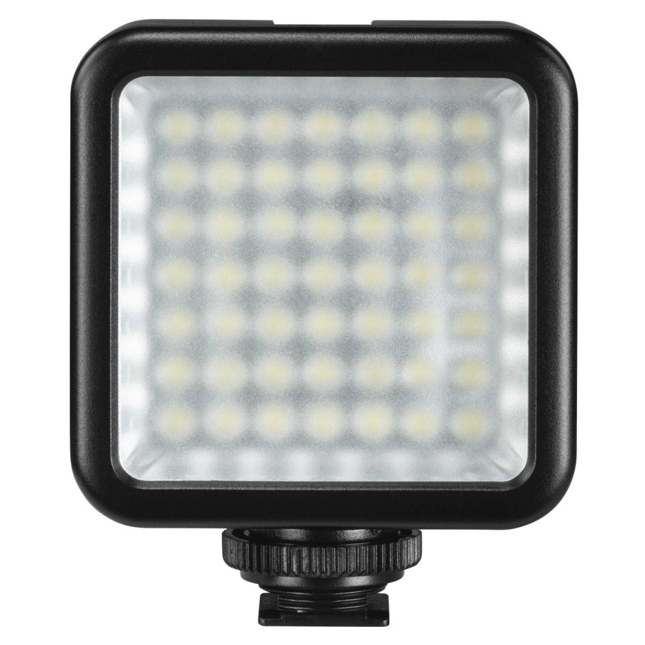 Luz LED negra cuadrada con muchas luces pequeñas, base negra.