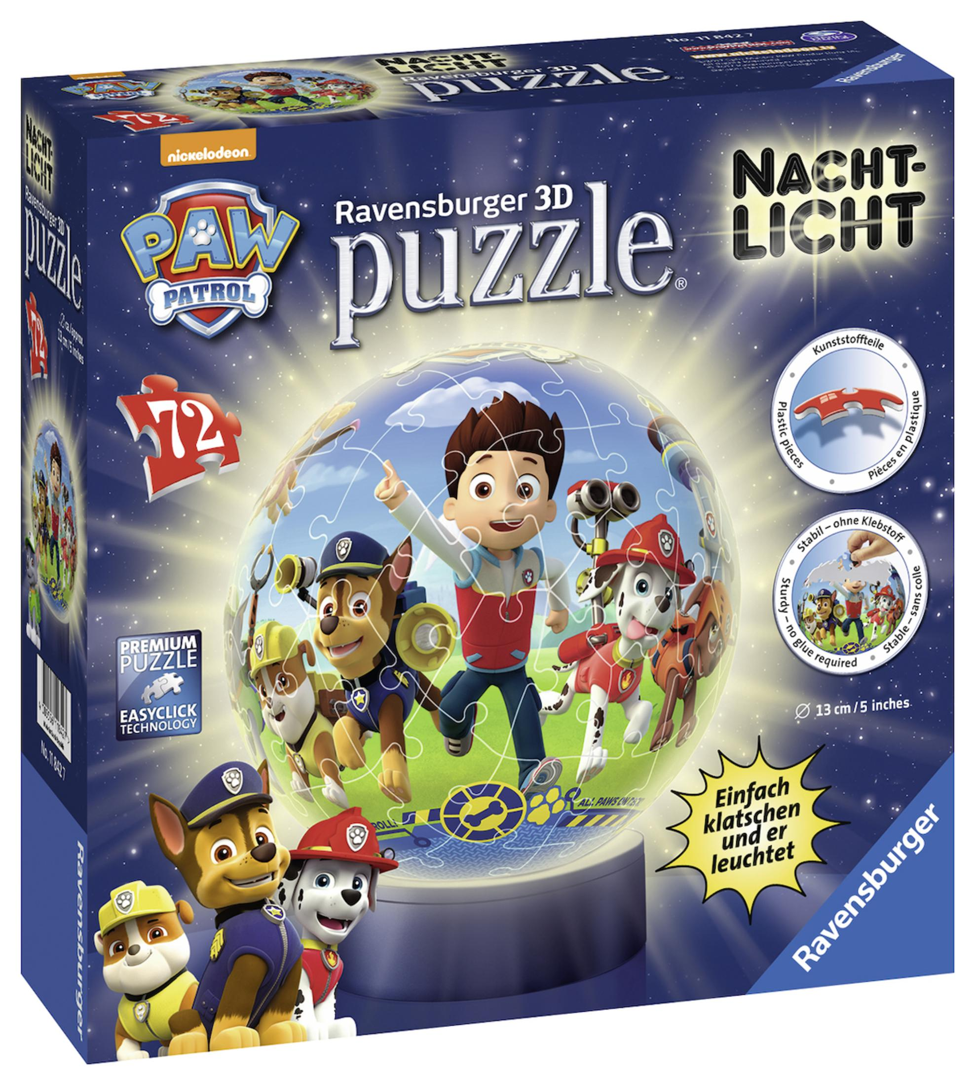Paw Patrol 3D Puzzle Box. Mit Zeichentrickfiguren und Nachtlichteffekt.