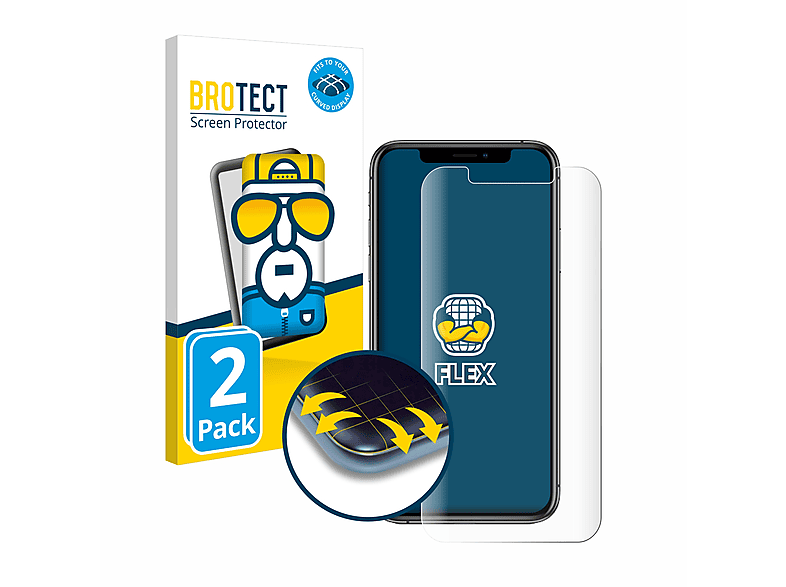 BROTECT 2x Flex Full-Cover Schutzfolie(für Apple Curved Xs) 3D iPhone