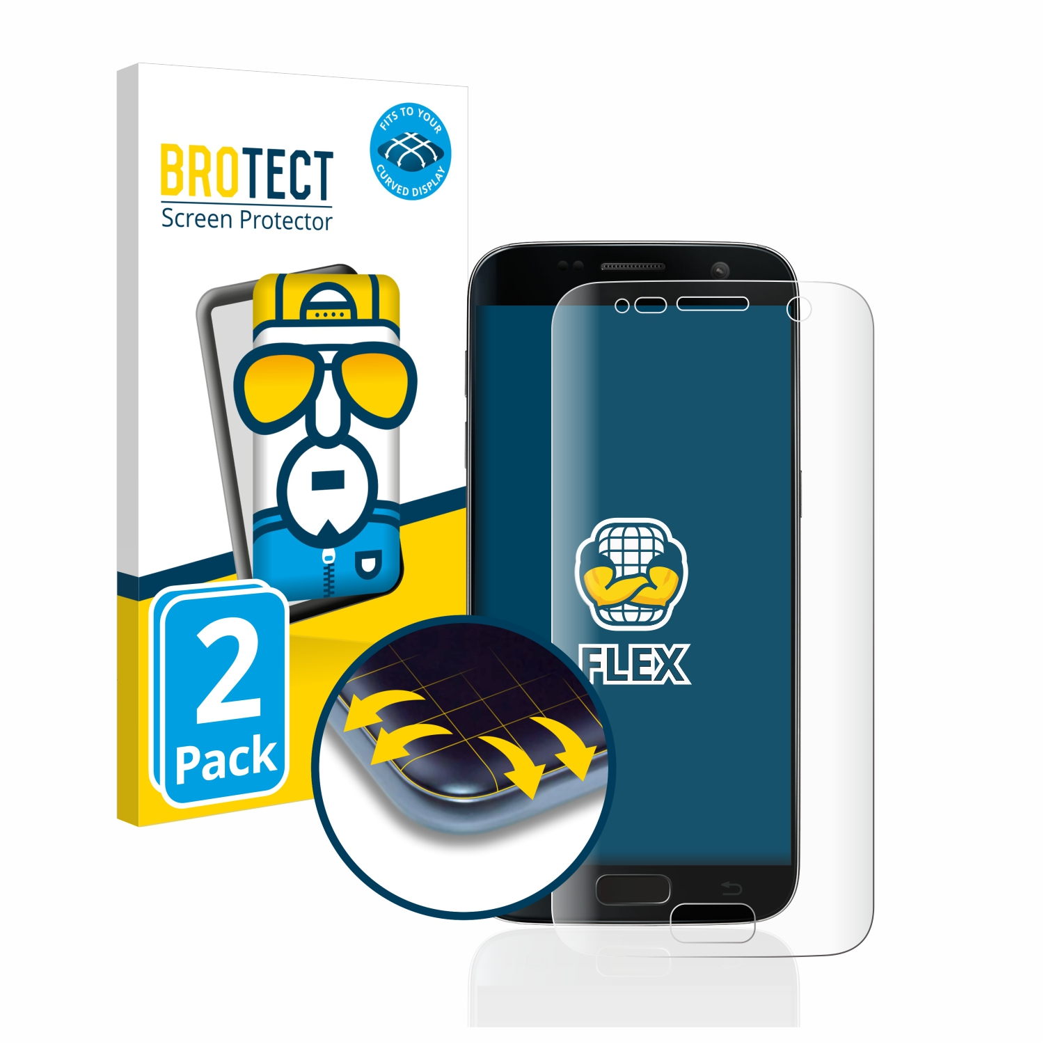 BROTECT Curved 3D S7) Flex Schutzfolie(für Samsung 2x Full-Cover Galaxy