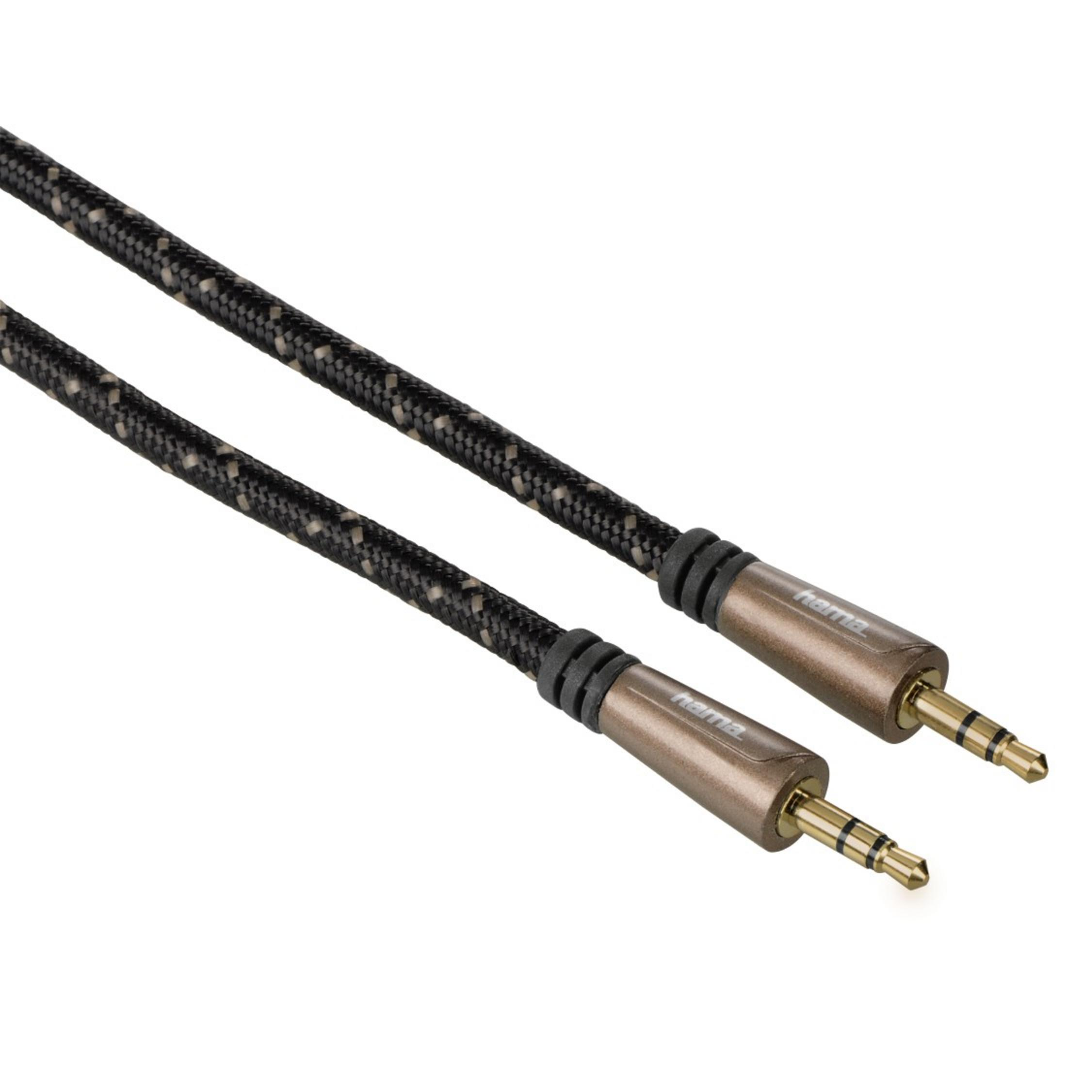 Geflochtenes Audiokabel mit zwei 3,5-mm-Buchsen, mit Goldsteckern.