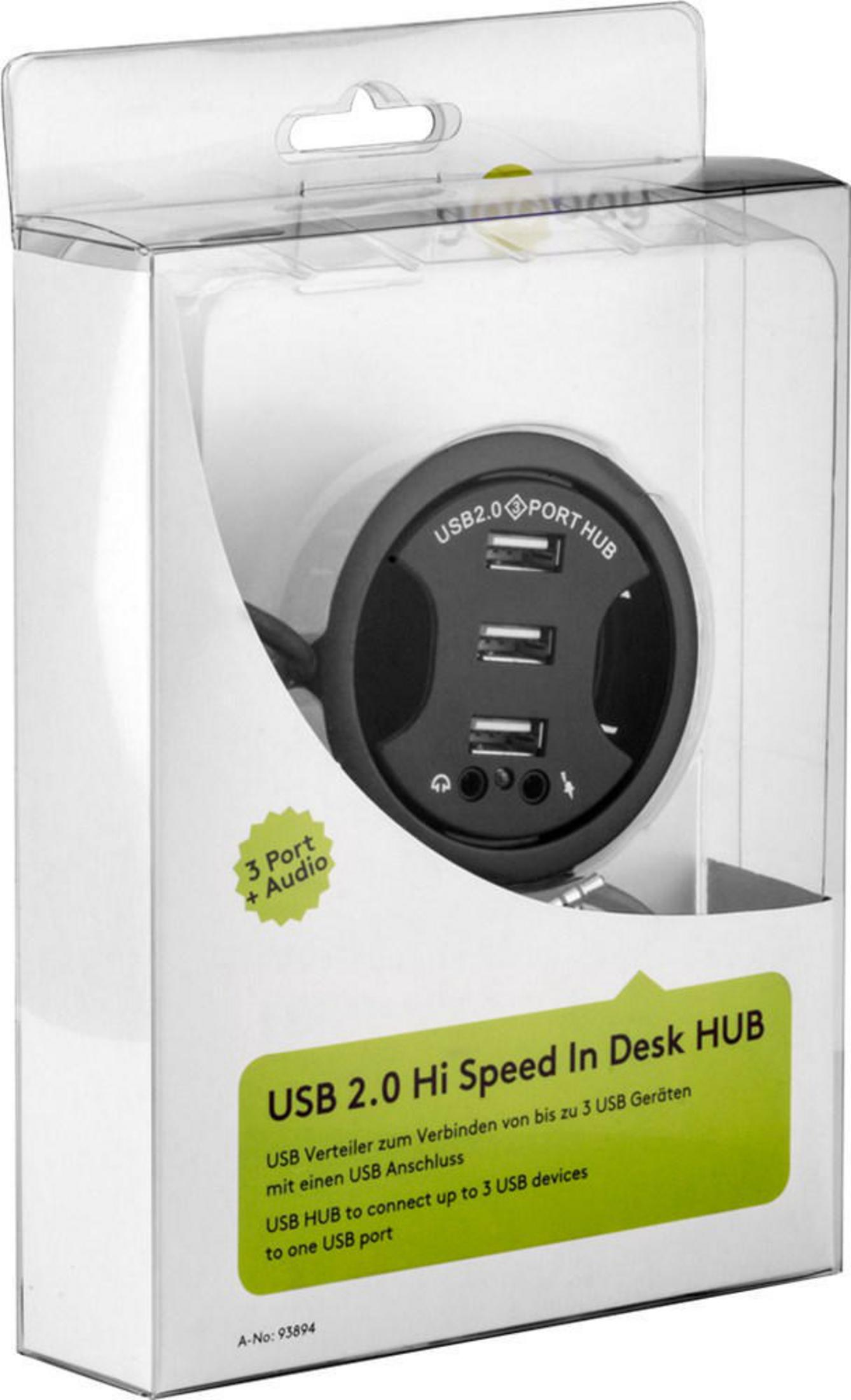 Hub USB Goobay 93894 Triplo USB 2.0 Hi-Speed + Audio - Da Incasso Per Scrivania, Connettori Per Cuffie